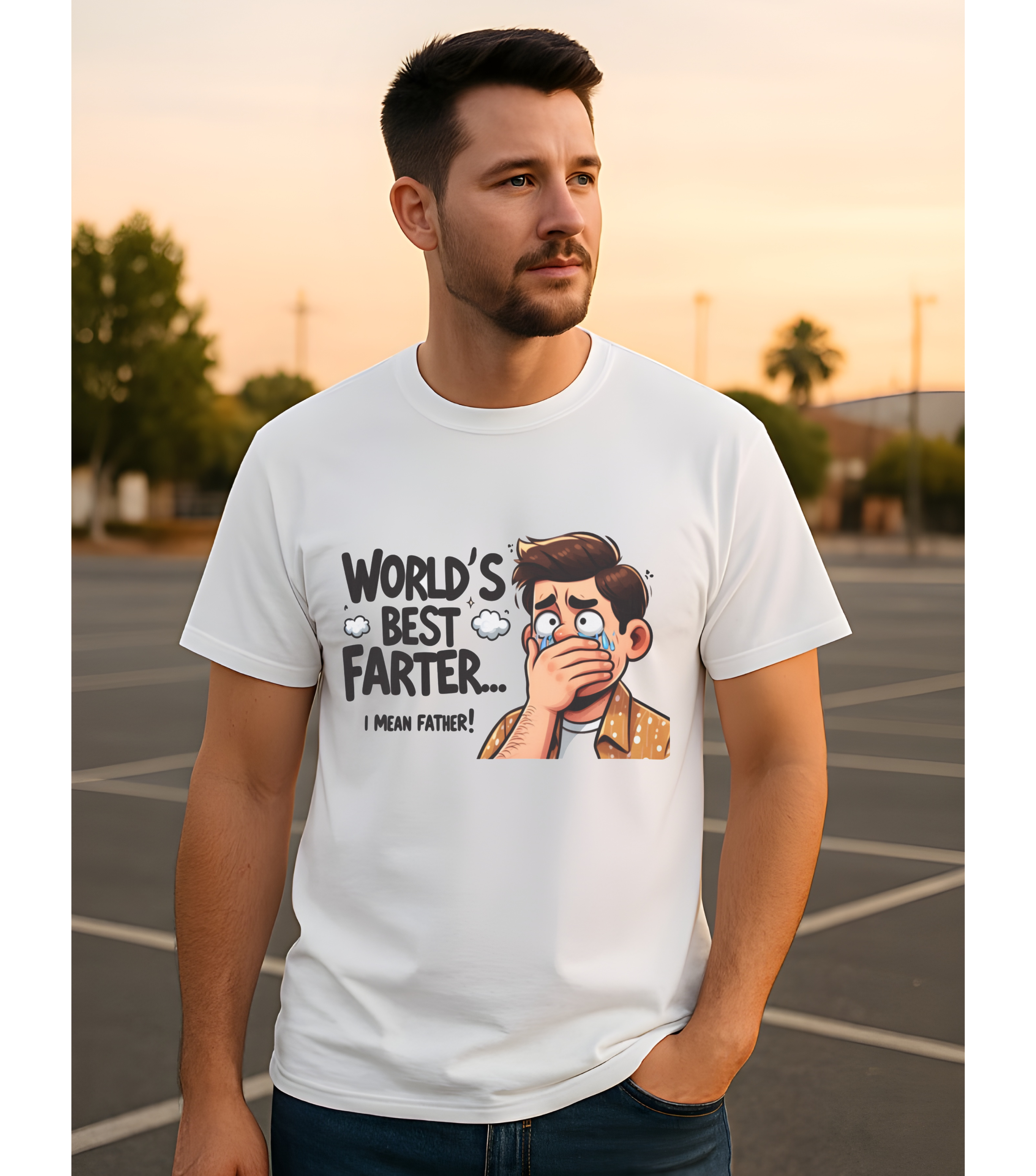 Funny Father’s Day Shirt for Dad • “World’s Best Farter I Mean Father”  Softstyle Tee • Hilarious Dad Joke Graphic Gift • Men’s Comfy Cotton Humor T-Shirt • Fun Gift for Husband, Grandpa, or New Dad