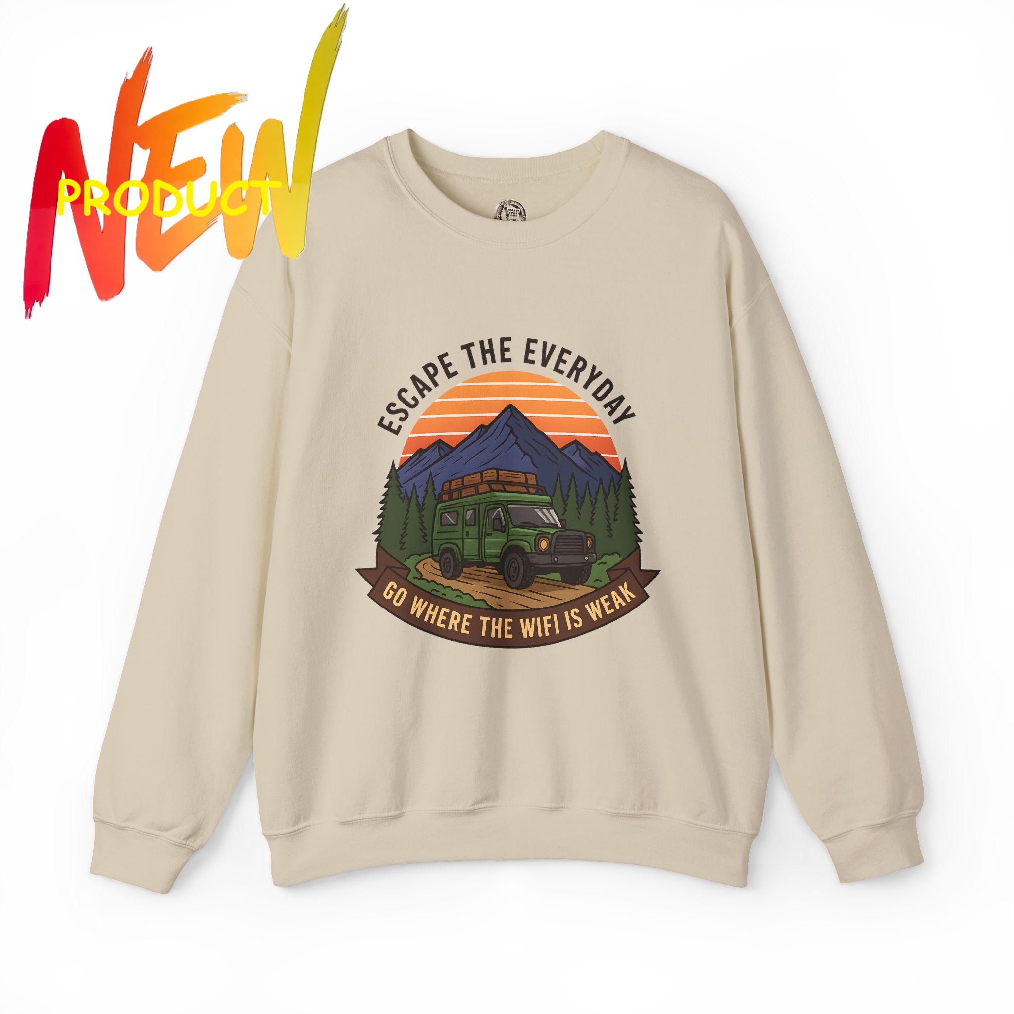 Crewneck Sweatshirt — "Go Where the WiFi Is Weak" Outdoor Overland Graphic product thumbnail image Crewneck Sweatshirt — "Go Where the WiFi Is Weak" Outdoor Overland Graphic product thumbnail image