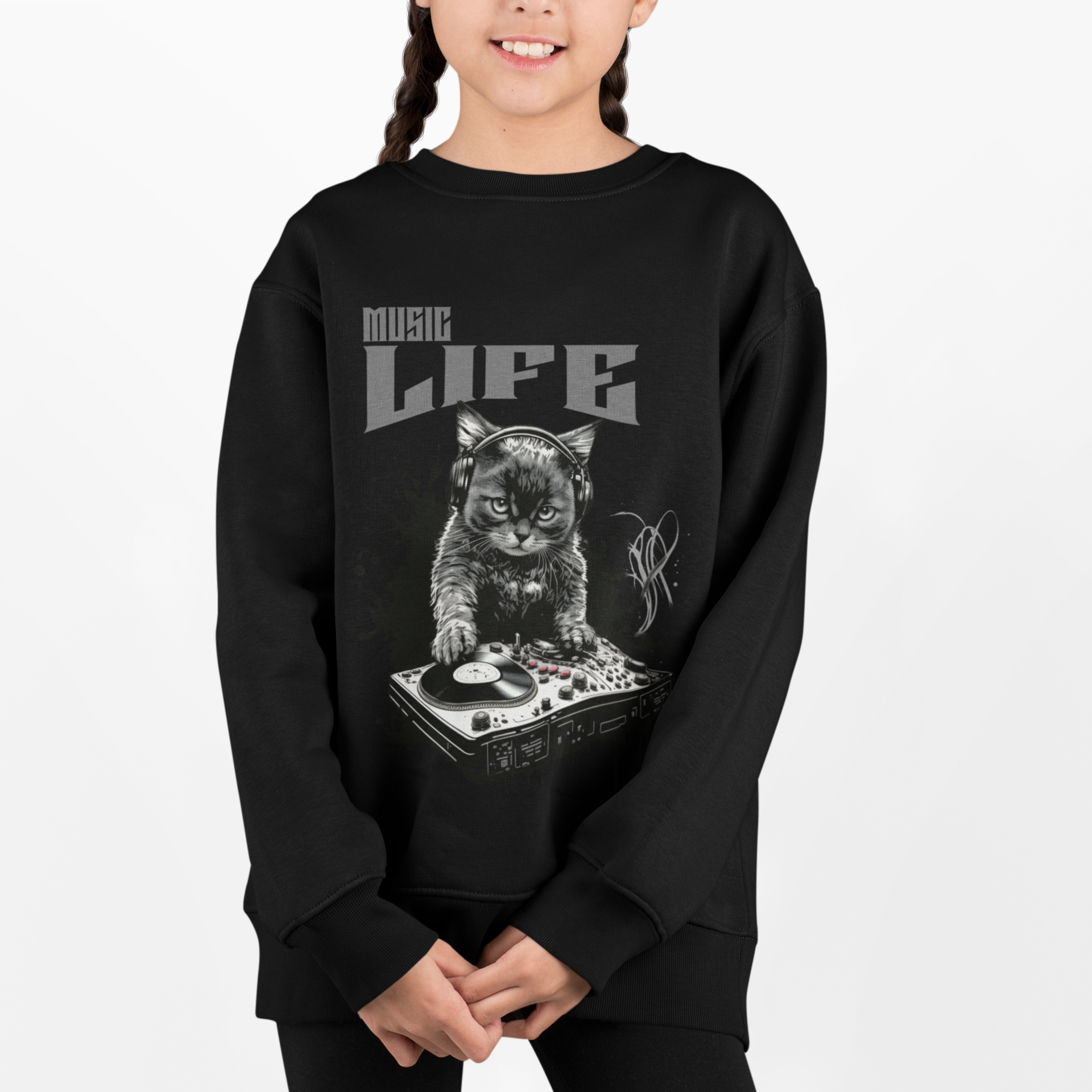 Music Life Youth Crewneck Sweatshirt — Music Lover Graphic Sweatshirt product thumbnail image