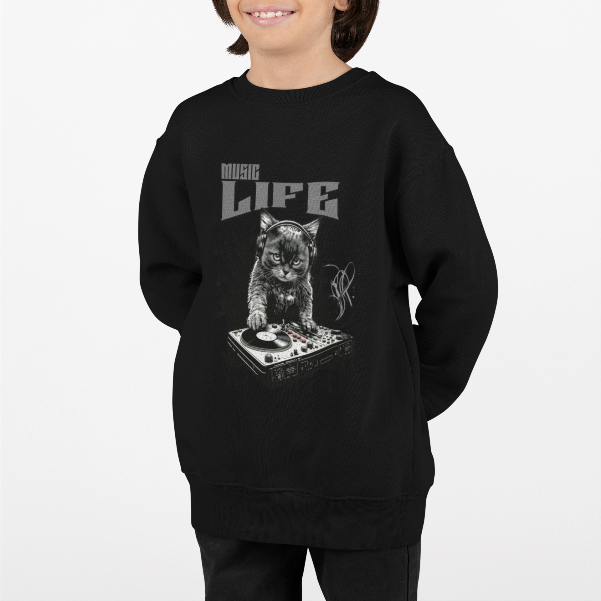 Music Life Youth Crewneck Sweatshirt — Music Lover Graphic Sweatshirt product thumbnail image