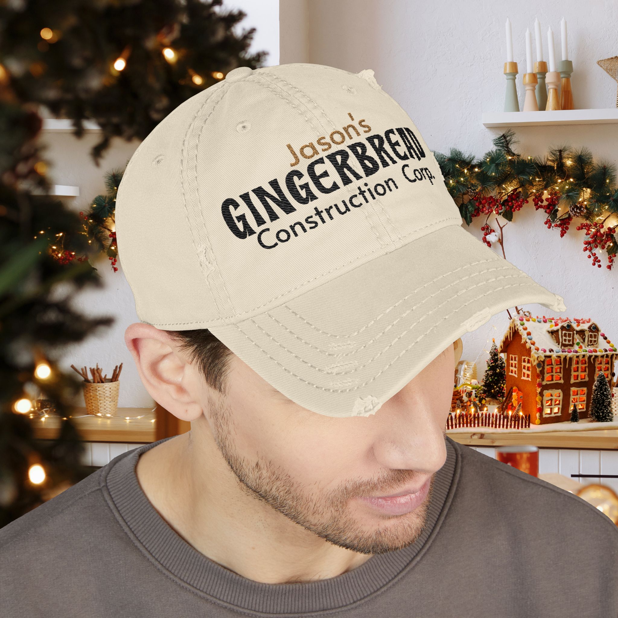 Personalized Gingerbread Construction Corp Cap| Distressed Dad Hat product thumbnail image
