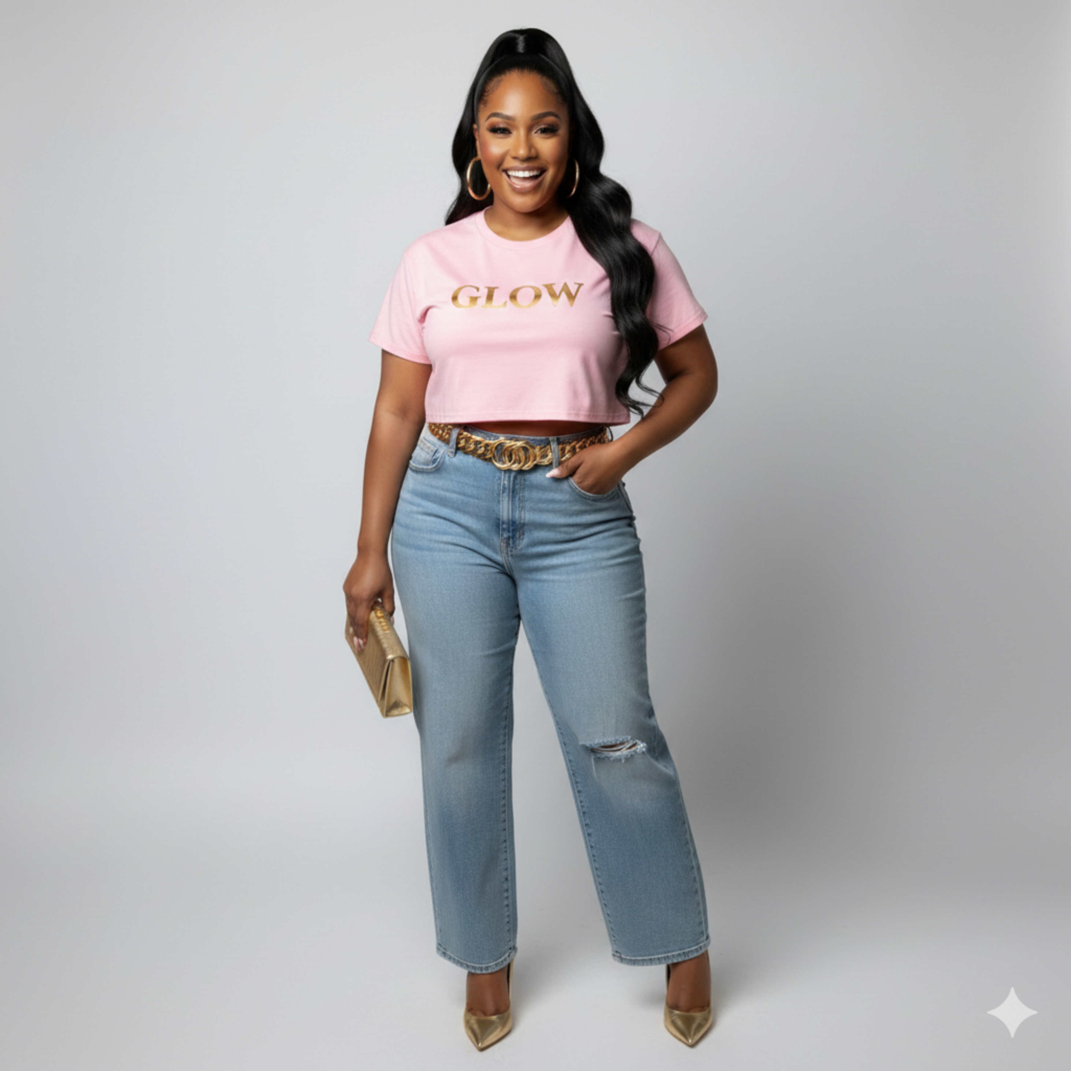 Glow Crop Tee — Women's Gold Foil Graphic Glow Crop Tee — Women's Gold Foil Graphic