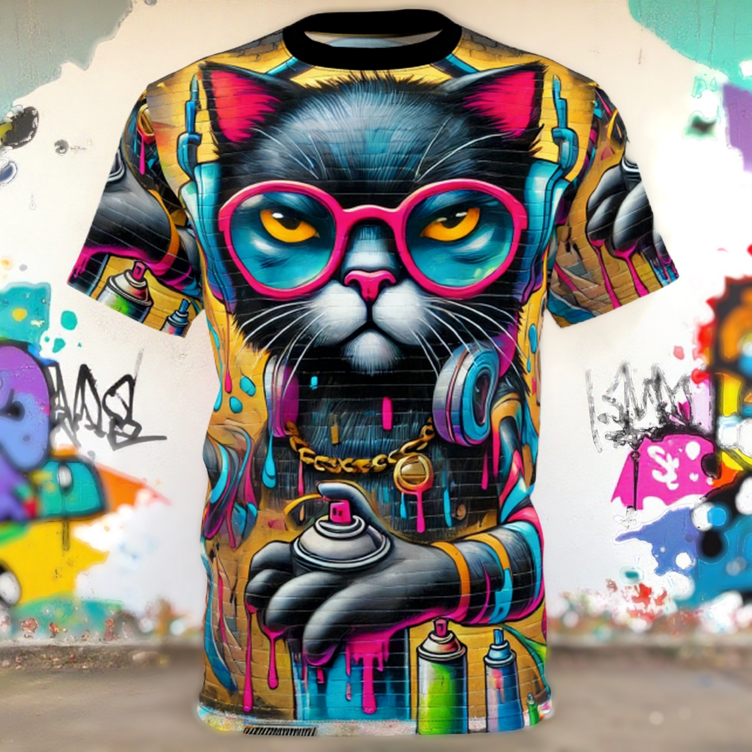 Bright Bold Super Cool Graffiti Male Cat With Attitude All Over Print Unisex Tshirt Bright Bold Super Cool Graffiti Male Cat With Attitude All Over Print Unisex Tshirt