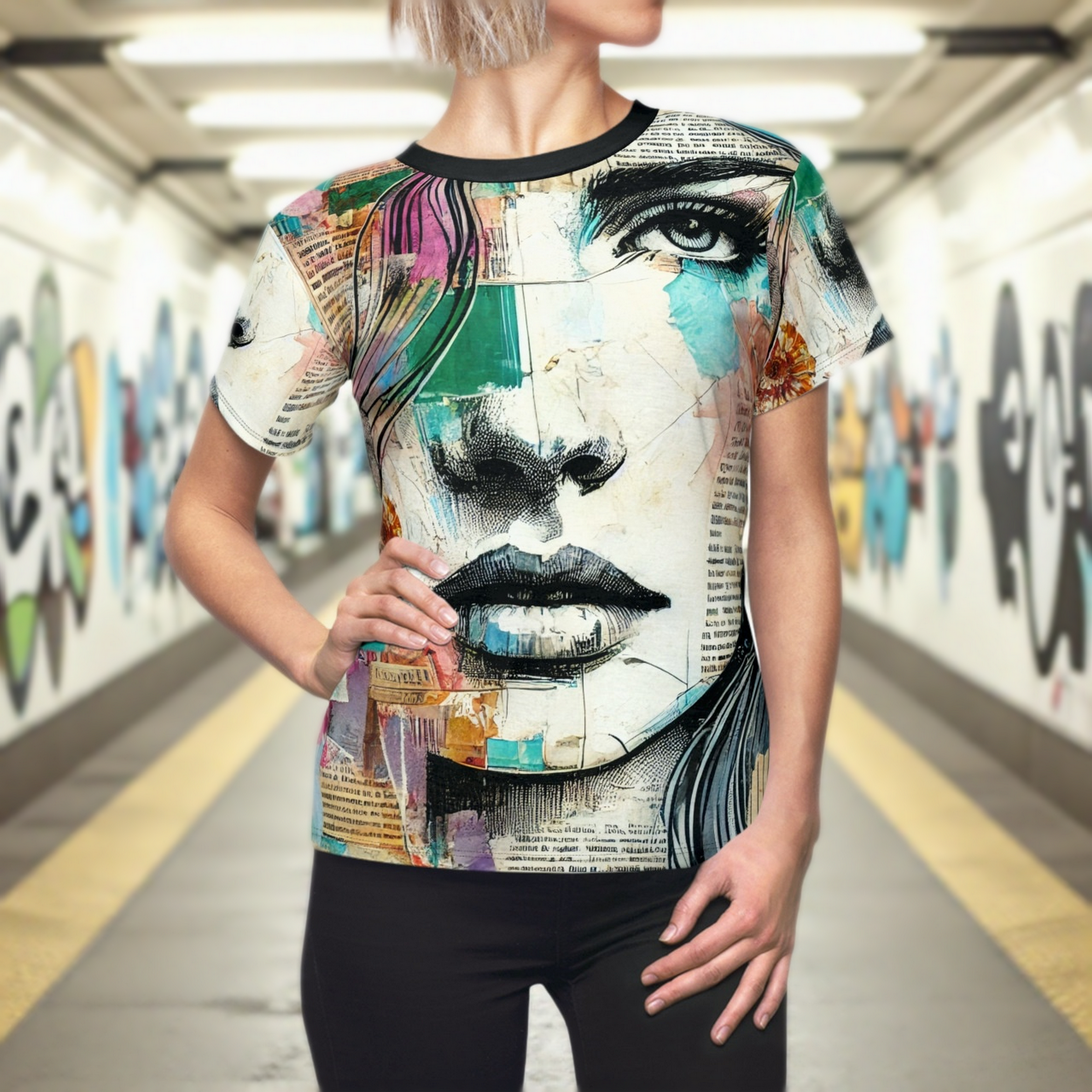Alluringly Beautiful and Mysterious Women's Sleek Fitting All Over Print T Shirt