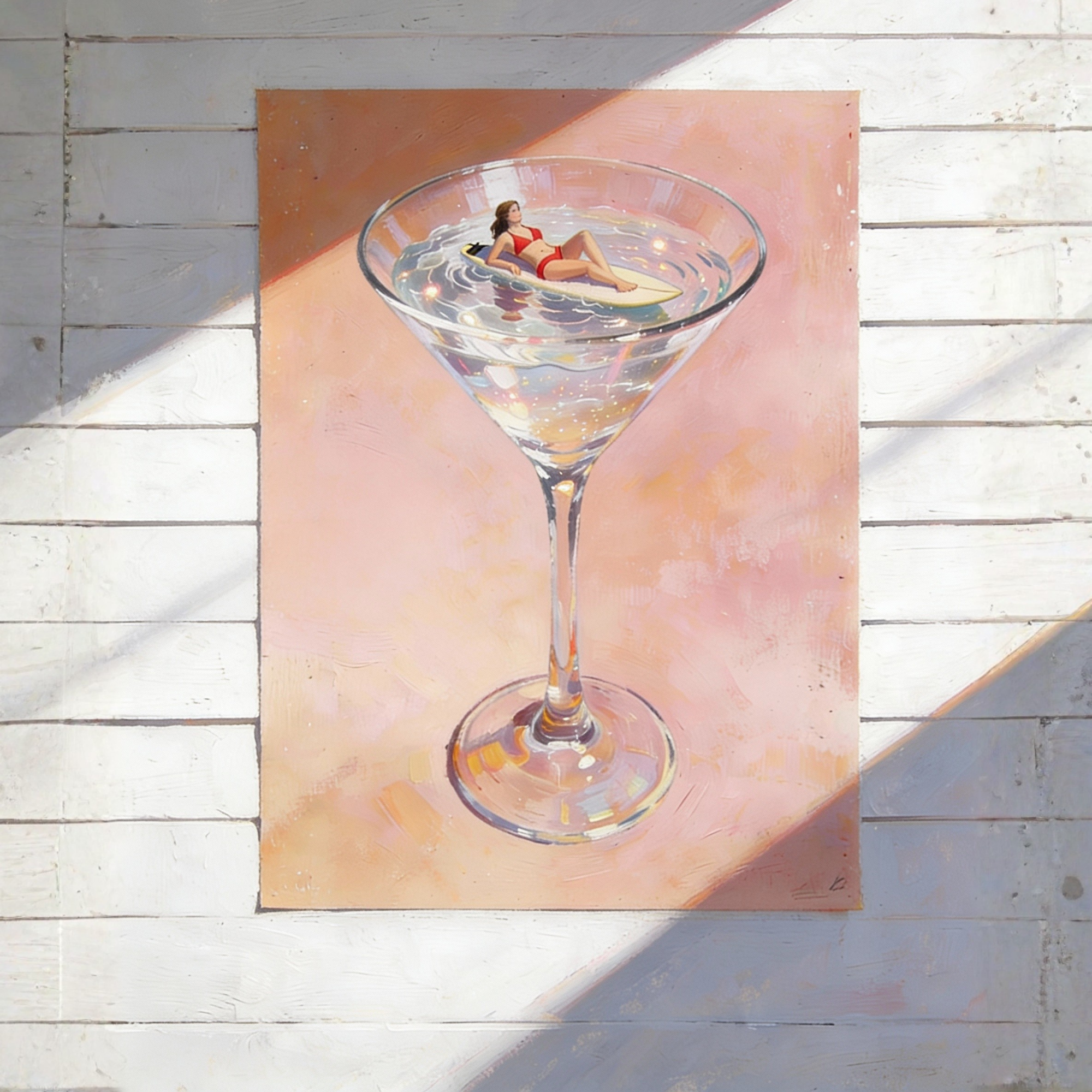 Martini Surfer Poster | Coastal Bar Decor | Pink Beach House Wall Art | Surfer Girl Retro Print | Cocktail Artwork | Summer Aesthetic Art product thumbnail image