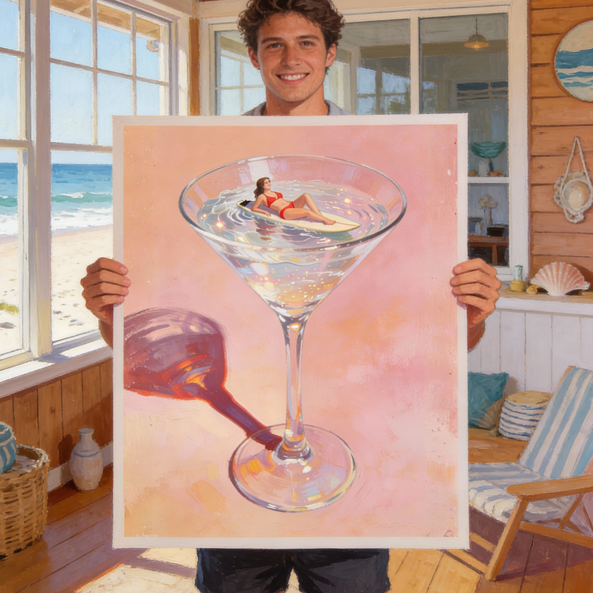 Martini Surfer Poster | Coastal Bar Decor | Pink Beach House Wall Art | Surfer Girl Retro Print | Cocktail Artwork | Summer Aesthetic Art product thumbnail image Martini Surfer Poster | Coastal Bar Decor | Pink Beach House Wall Art | Surfer Girl Retro Print | Cocktail Artwork | Summer Aesthetic Art product thumbnail image
