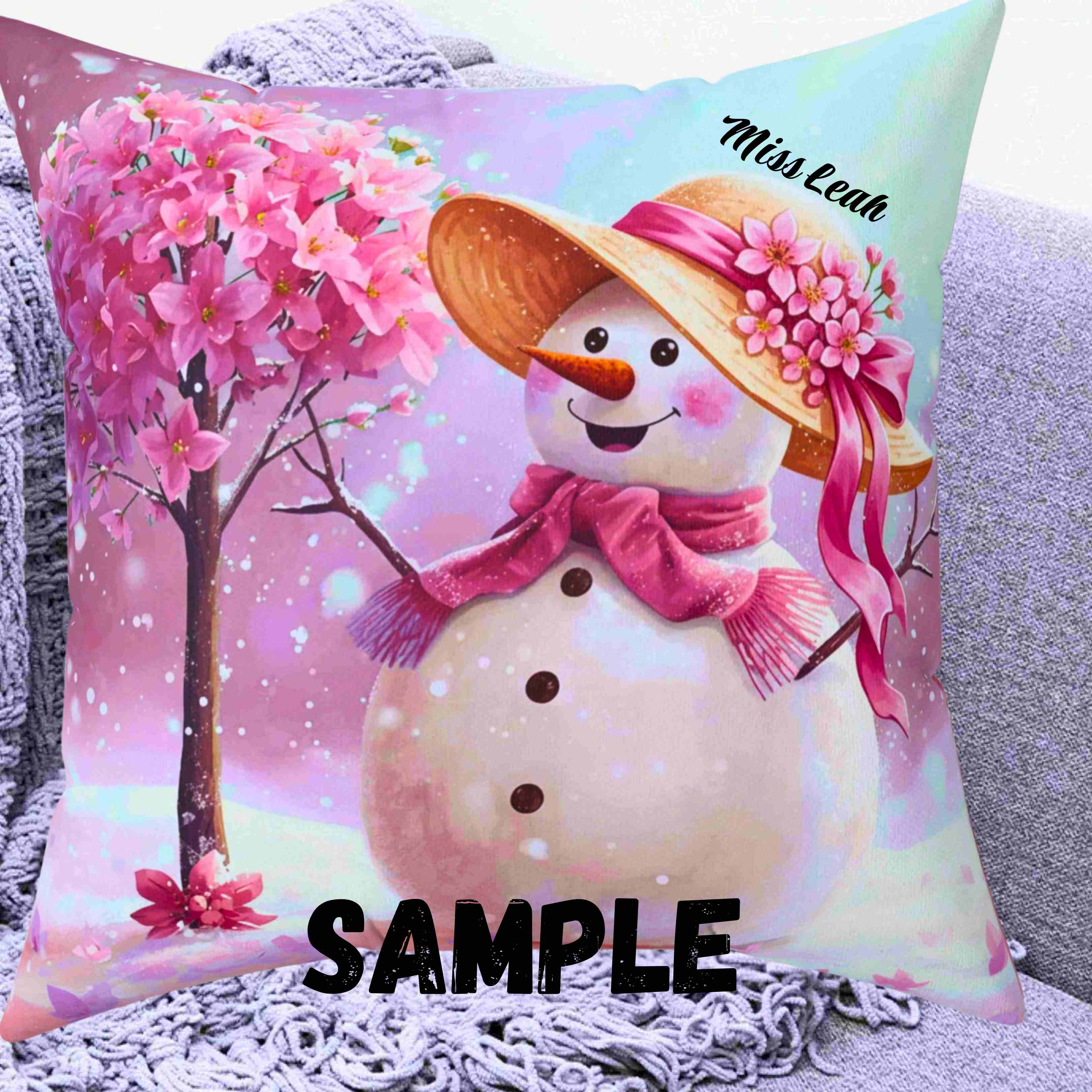 Pink Floral Snow-woman Pillow | Spun Polyester Square Cushion product thumbnail image Pink Floral Snow-woman Pillow | Spun Polyester Square Cushion product thumbnail image