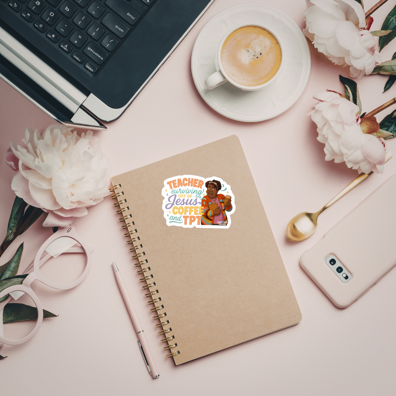 Teacher Surviving Off of Jesus, Coffee & TPT Kiss-Cut Vinyl Sticker product thumbnail image Teacher Surviving Off of Jesus, Coffee & TPT Kiss-Cut Vinyl Sticker product thumbnail image