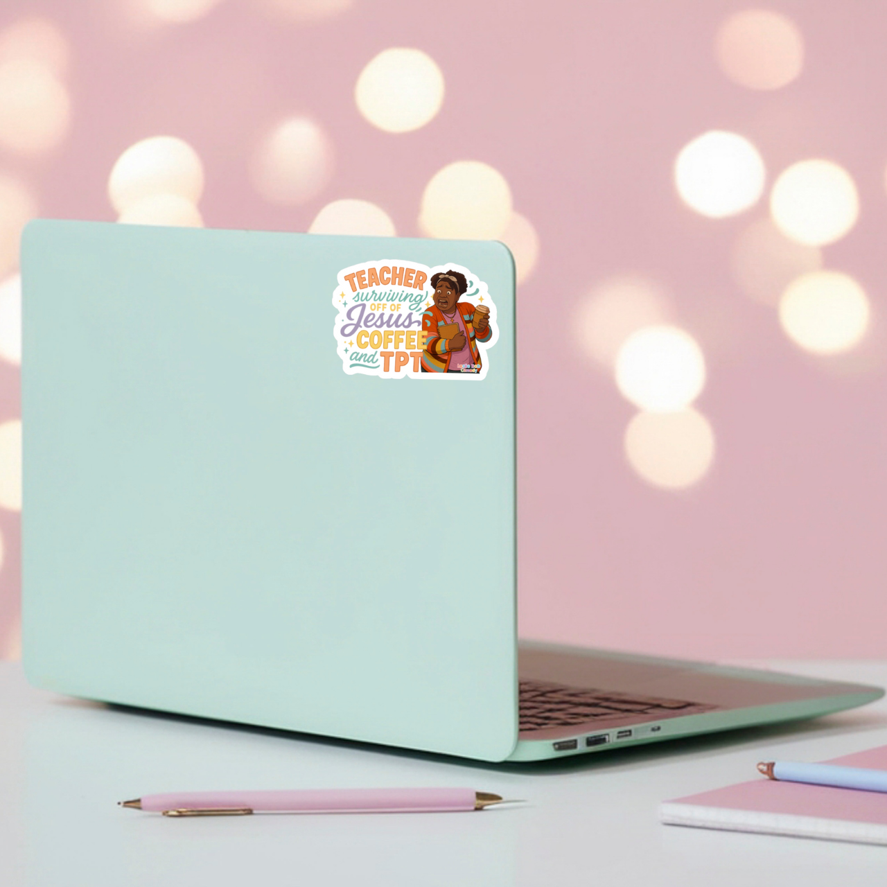 Teacher Surviving Off of Jesus, Coffee &amp; TPT Kiss-Cut Vinyl Sticker product thumbnail image