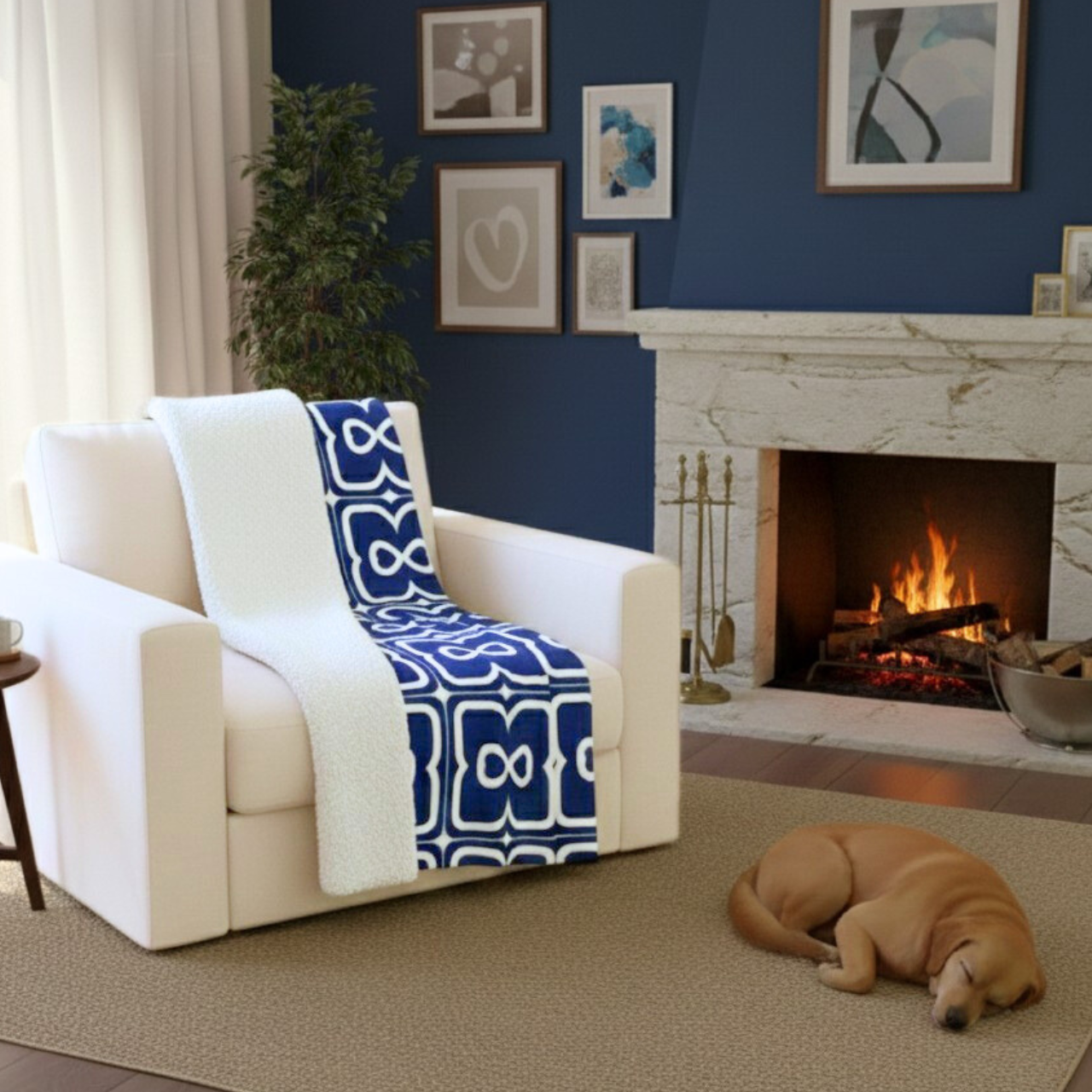 Egyptian Blue EL Line - Fleece Sherpa Blanket product thumbnail image Egyptian Blue EL Line - Fleece Sherpa Blanket product thumbnail image