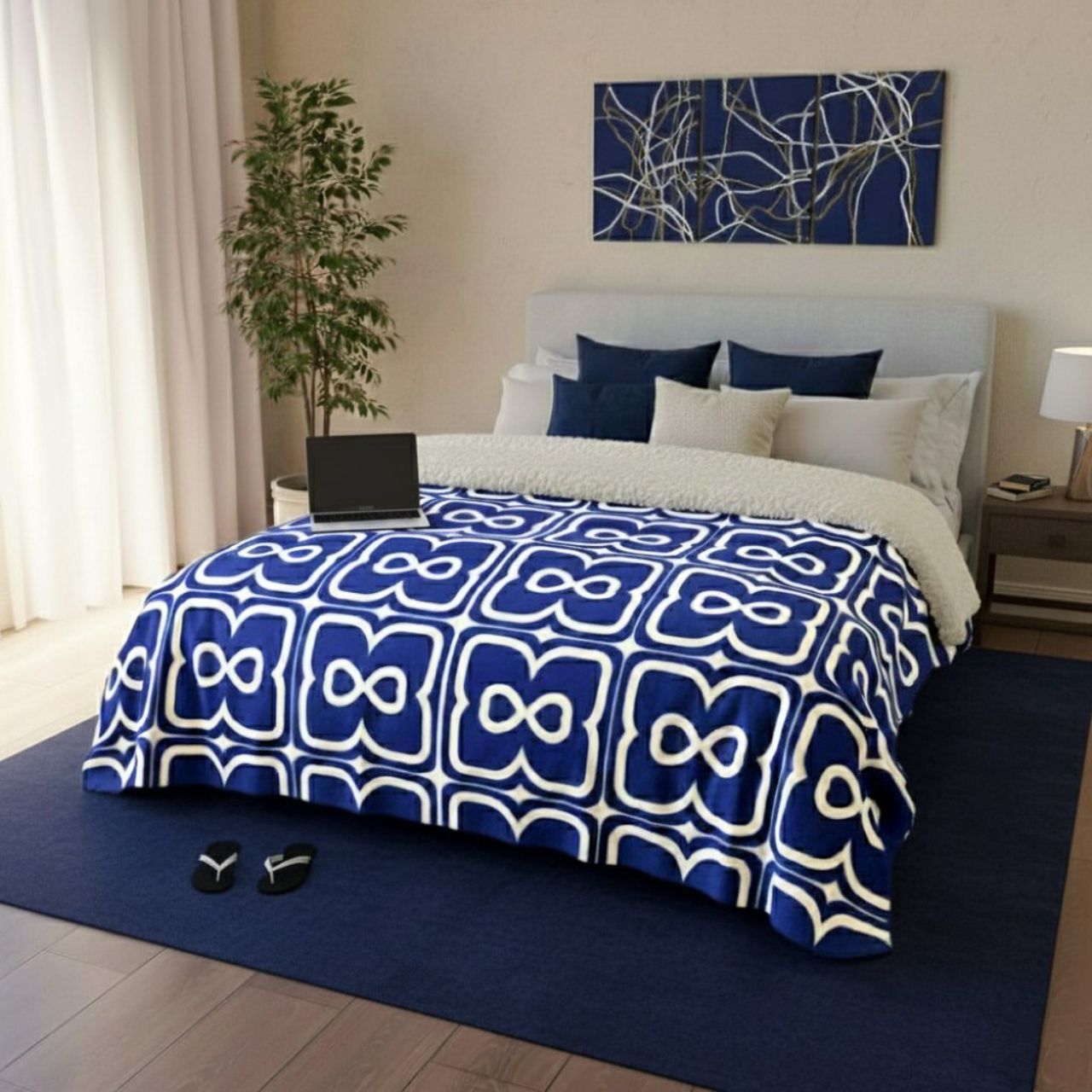 Egyptian Blue EL Line - Fleece Sherpa Blanket product thumbnail image Egyptian Blue EL Line - Fleece Sherpa Blanket product thumbnail image