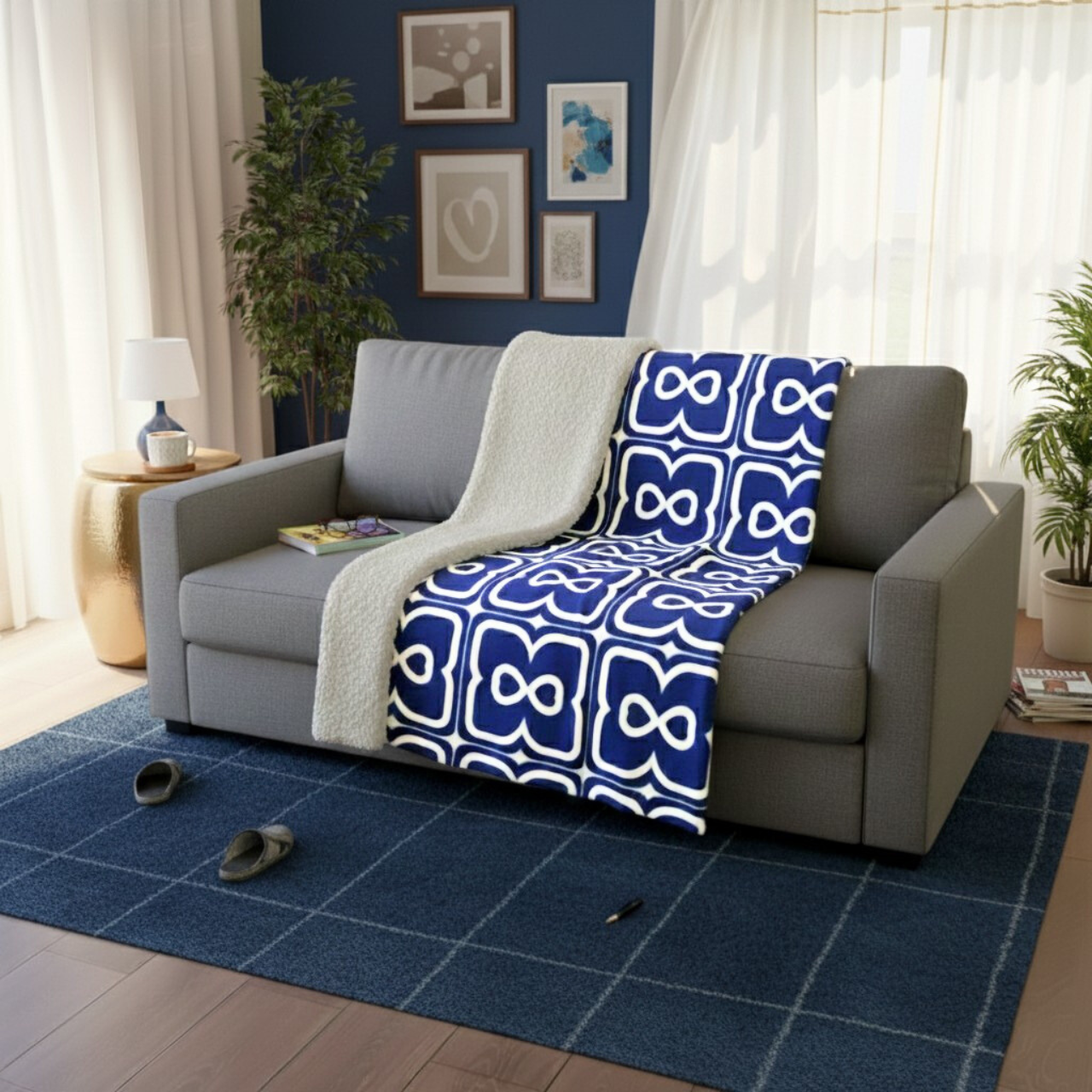 Egyptian Blue EL Line - Fleece Sherpa Blanket product thumbnail image Egyptian Blue EL Line - Fleece Sherpa Blanket product thumbnail image