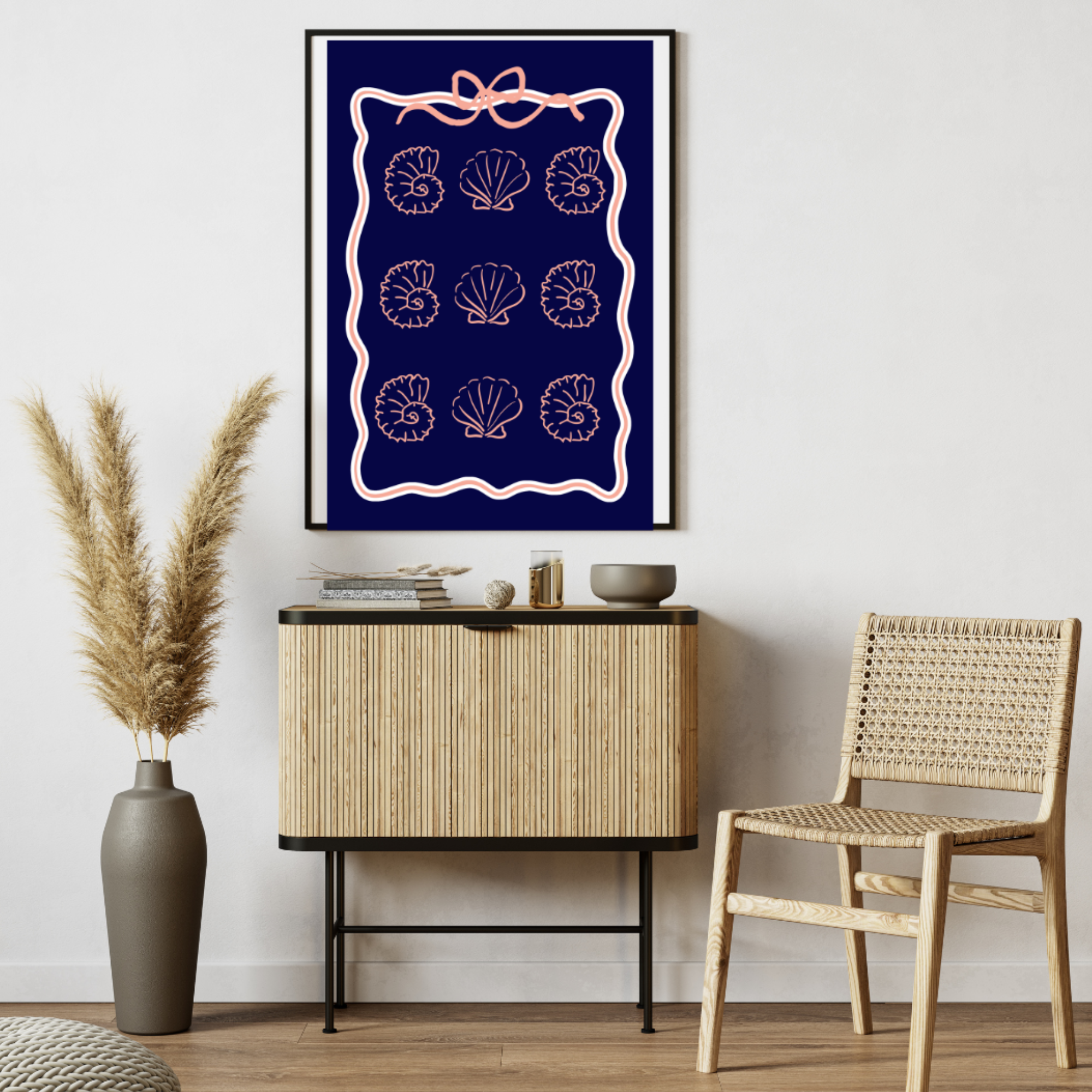 Coastal Coquette Navy & Coral Poster, Seashell Wall Art, Beachy Matte Print, Bow Coastal Decor, Nautical Aesthetic Bedroom Bathroom Art product thumbnail image Coastal Coquette Navy & Coral Poster, Seashell Wall Art, Beachy Matte Print, Bow Coastal Decor, Nautical Aesthetic Bedroom Bathroom Art product thumbnail image