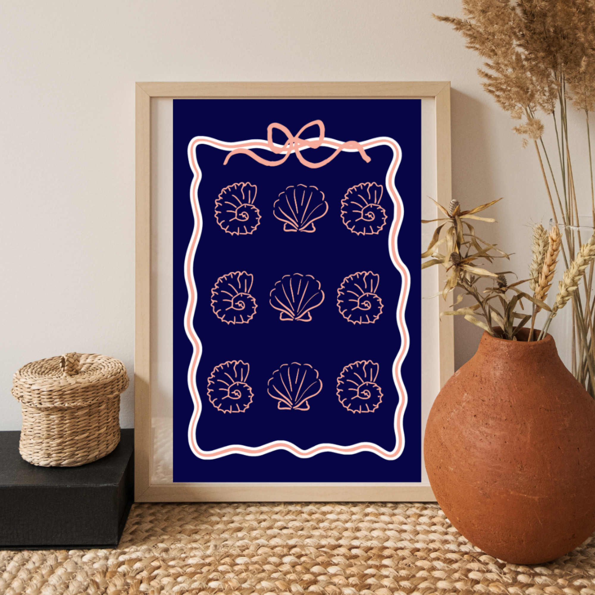 Coastal Coquette Navy & Coral Poster, Seashell Wall Art, Beachy Matte Print, Bow Coastal Decor, Nautical Aesthetic Bedroom Bathroom Art product thumbnail image Coastal Coquette Navy & Coral Poster, Seashell Wall Art, Beachy Matte Print, Bow Coastal Decor, Nautical Aesthetic Bedroom Bathroom Art product thumbnail image