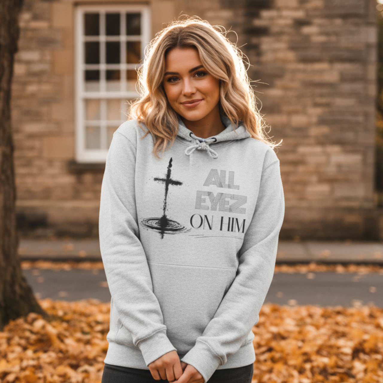 All Eyez On Him Fleece Hoodie — Christian Cross Inspirational Sweatshirt product thumbnail image
