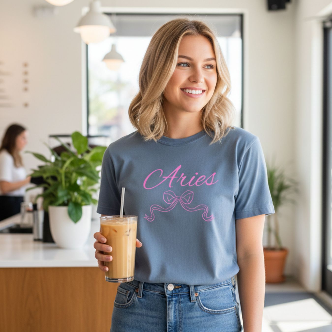 Aries Zodiac Short Sleeve T-Shirt Pink Script Astrological Tee