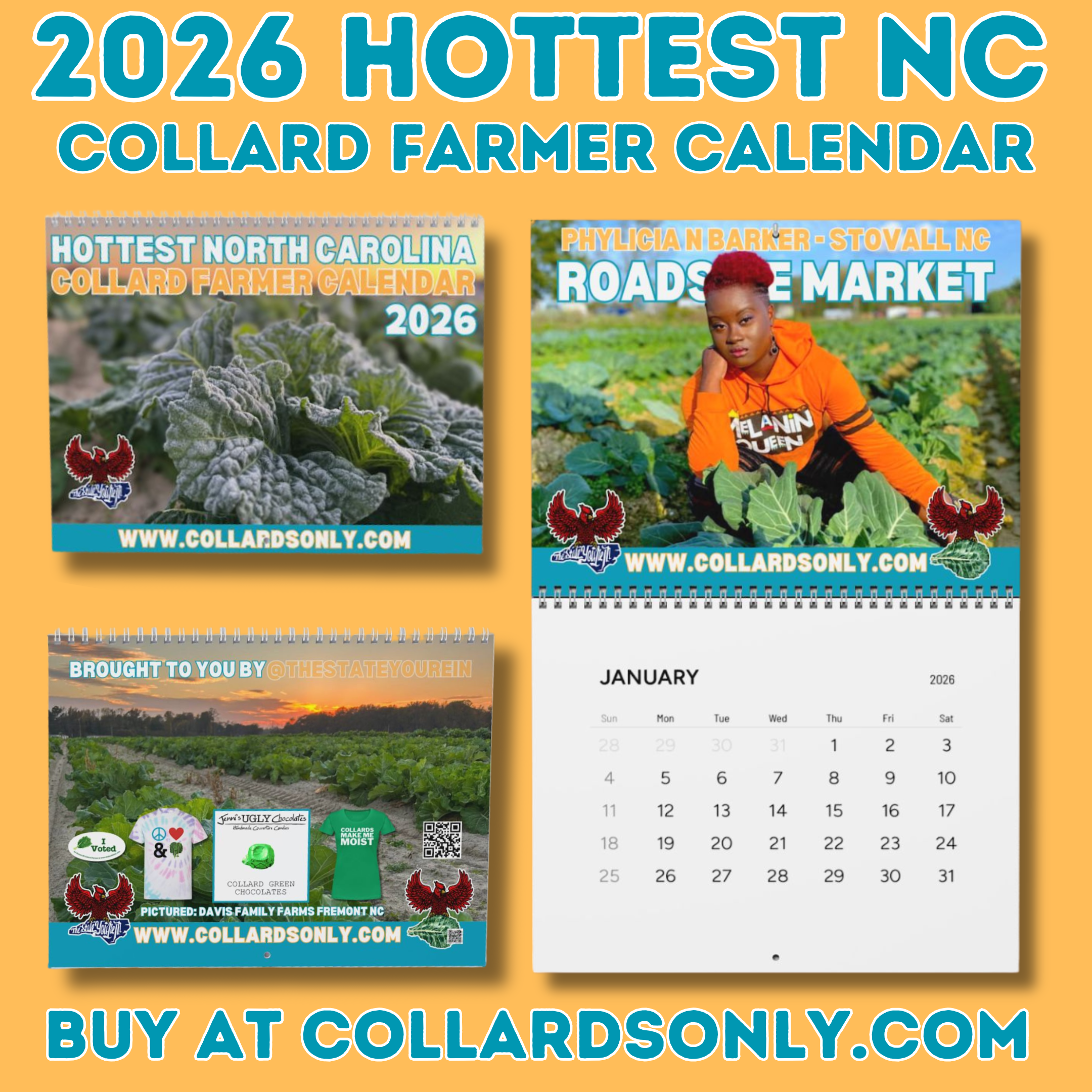2026 Hottest North Carolina Collard Farmer Wall Calendar — Humorous NC Farmer Calendar