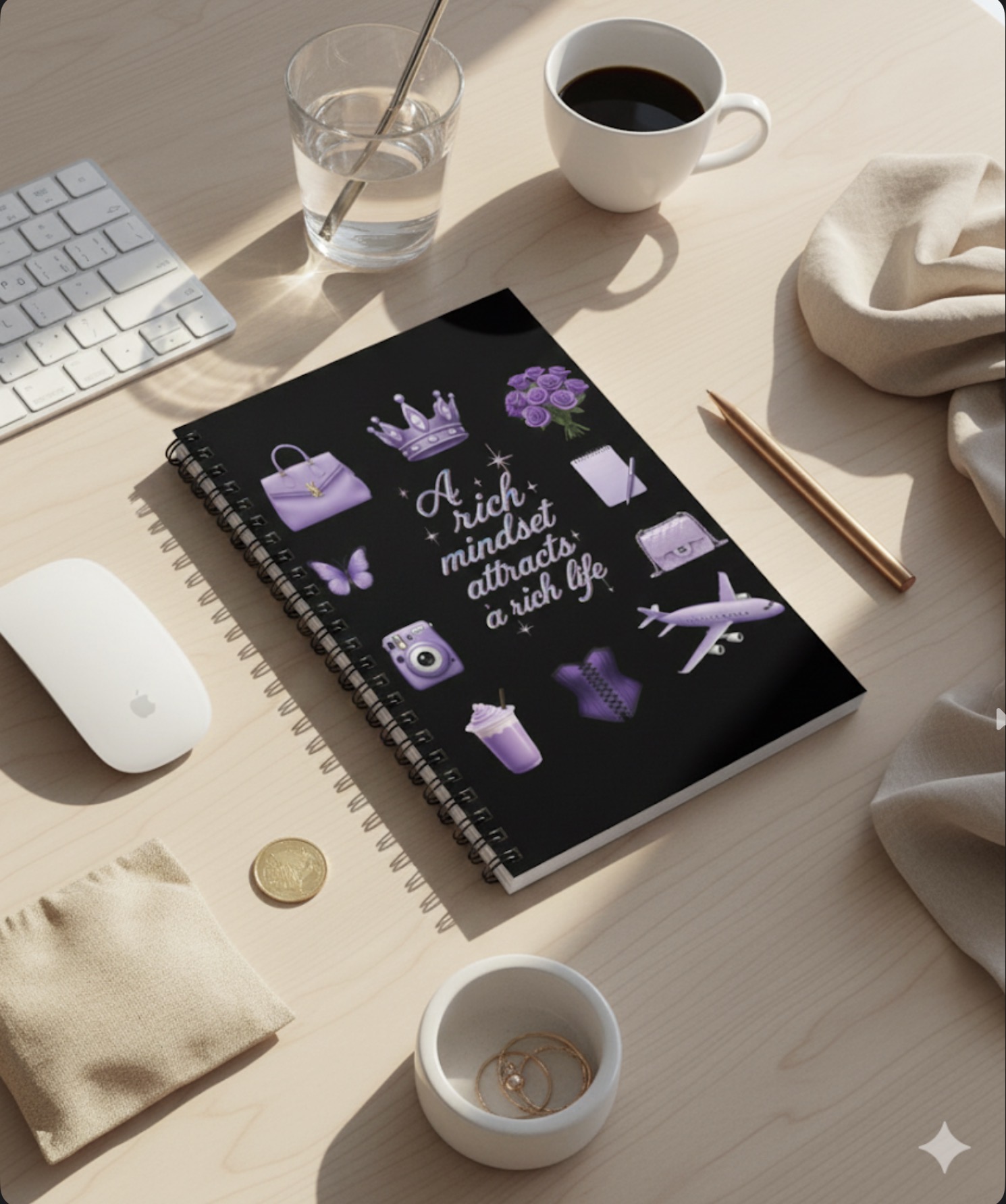Ruled Notebook — “A Rich Mindset Attracts a Rich Life” Purple Luxe Journal “ Una Mentalidad Rica Atrae Una Vida Rica”