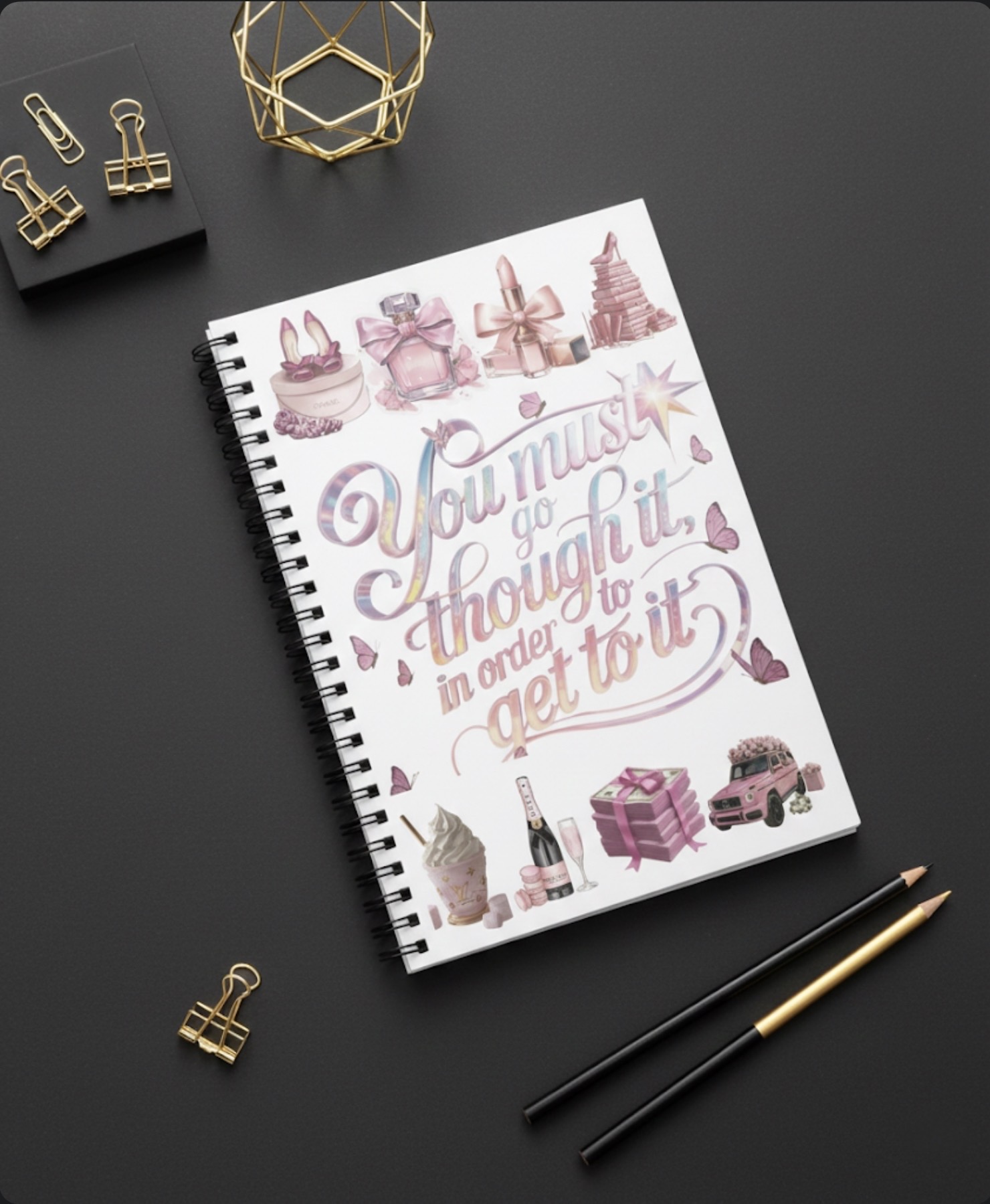 Inspirational Pink Aesthetic Spiral Notebook — "You must go through it, in order to get to it" Ruled Journal “ Debes Pasar por Eso Para Poder Llegar A Eso” product thumbnail image