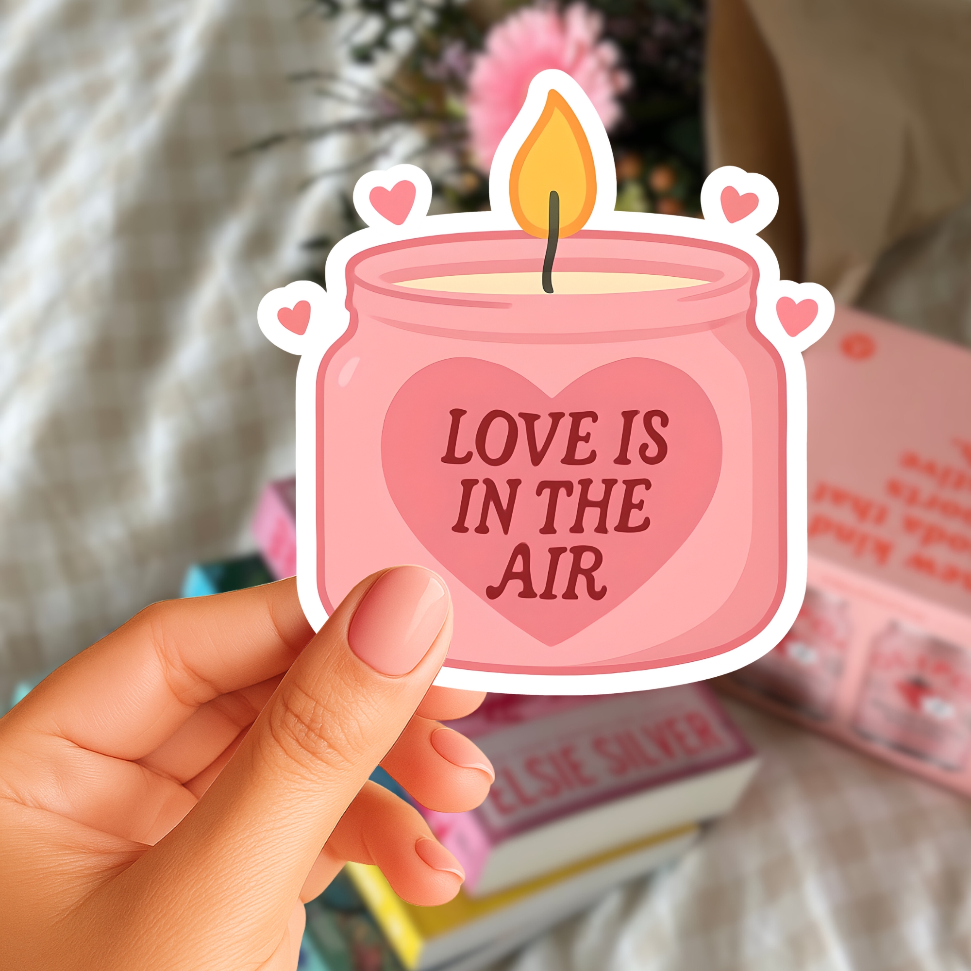 Love Is In The Air Candle Sticker — Pink Romantic Kiss-Cut Vinyl Sticker for Laptops & Gifts product thumbnail image Love Is In The Air Candle Sticker — Pink Romantic Kiss-Cut Vinyl Sticker for Laptops & Gifts product thumbnail image
