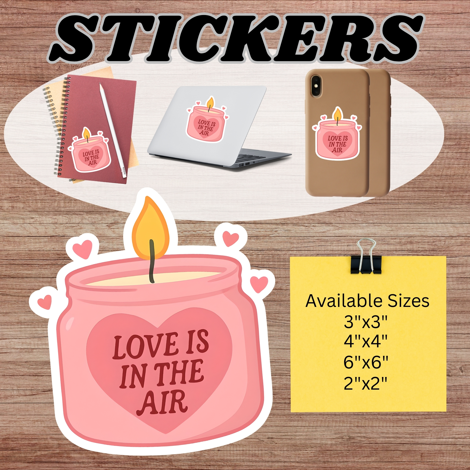 Love Is In The Air Candle Sticker — Pink Romantic Kiss-Cut Vinyl Sticker for Laptops & Gifts product thumbnail image Love Is In The Air Candle Sticker — Pink Romantic Kiss-Cut Vinyl Sticker for Laptops & Gifts product thumbnail image