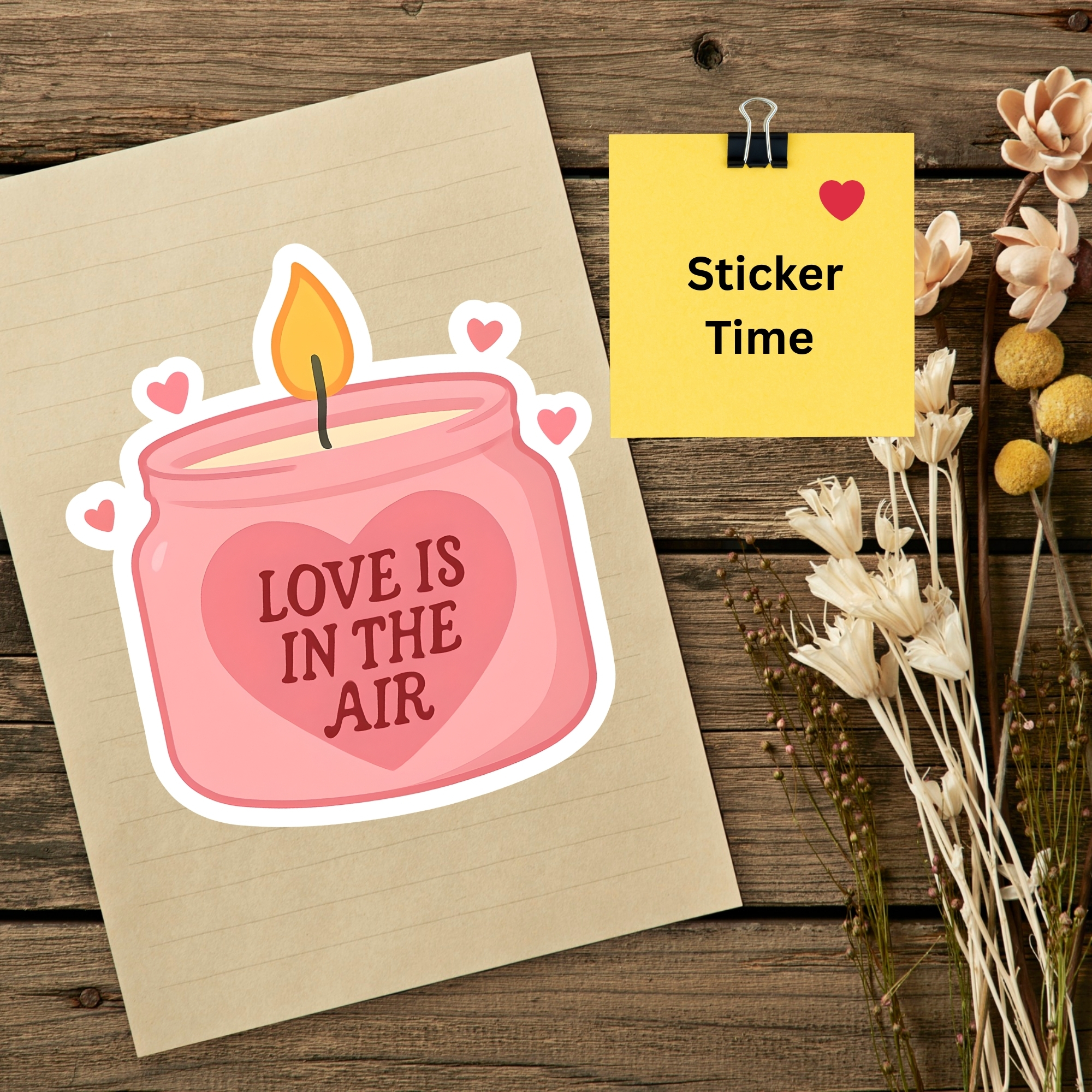 Love Is In The Air Candle Sticker — Pink Romantic Kiss-Cut Vinyl Sticker for Laptops & Gifts product thumbnail image Love Is In The Air Candle Sticker — Pink Romantic Kiss-Cut Vinyl Sticker for Laptops & Gifts product thumbnail image