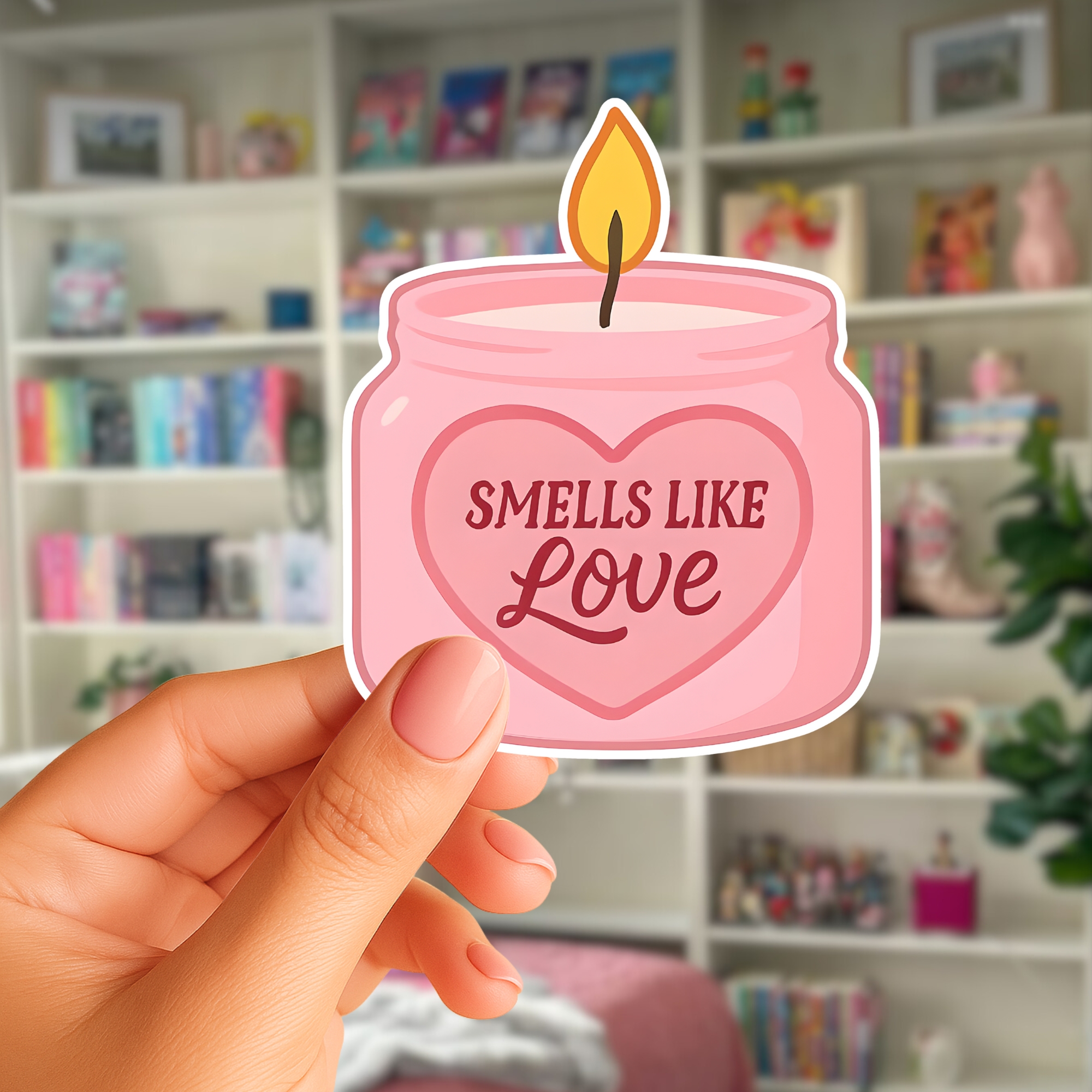 Kiss-Cut Sticker Pink Candle Smells Like Love Valentine Laptop Sticker Kiss-Cut Sticker Pink Candle Smells Like Love Valentine Laptop Sticker