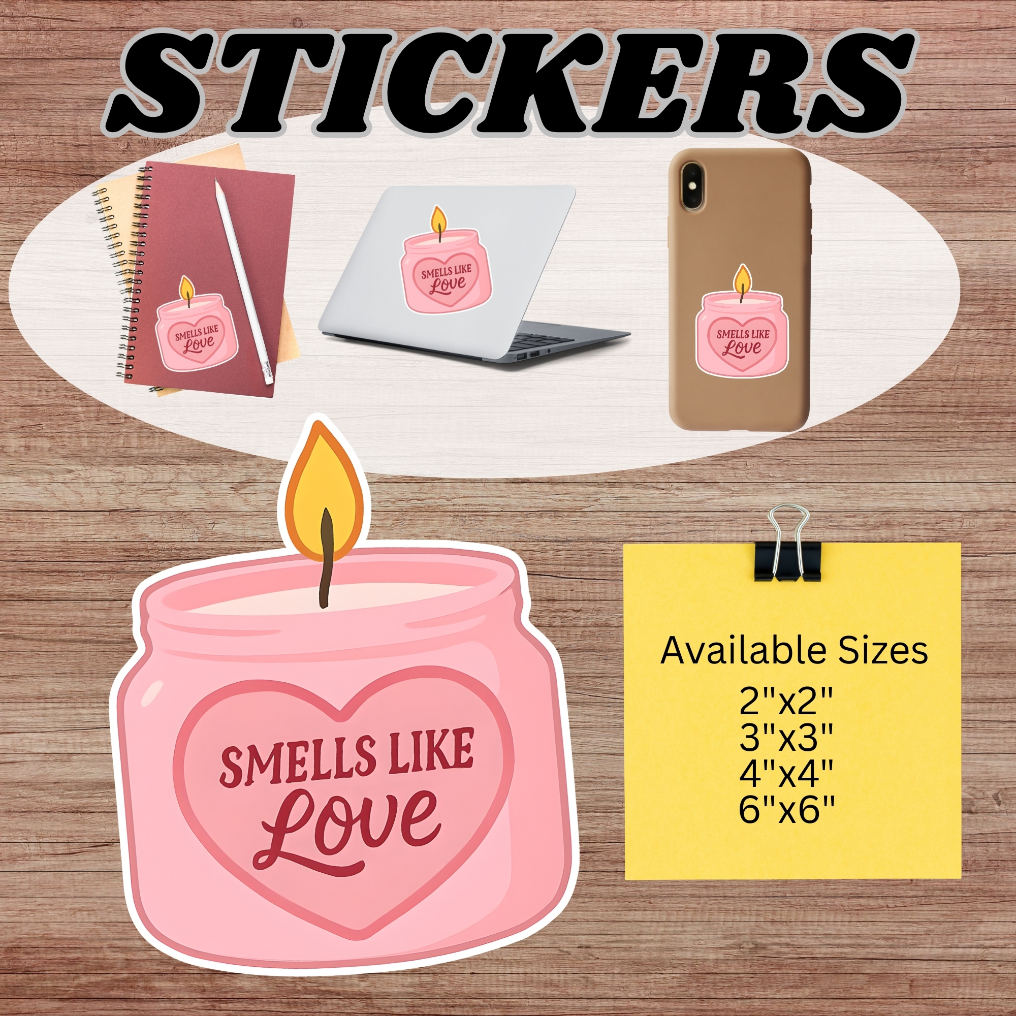 Kiss-Cut Sticker Pink Candle Smells Like Love Valentine Laptop Sticker product thumbnail image Kiss-Cut Sticker Pink Candle Smells Like Love Valentine Laptop Sticker product thumbnail image