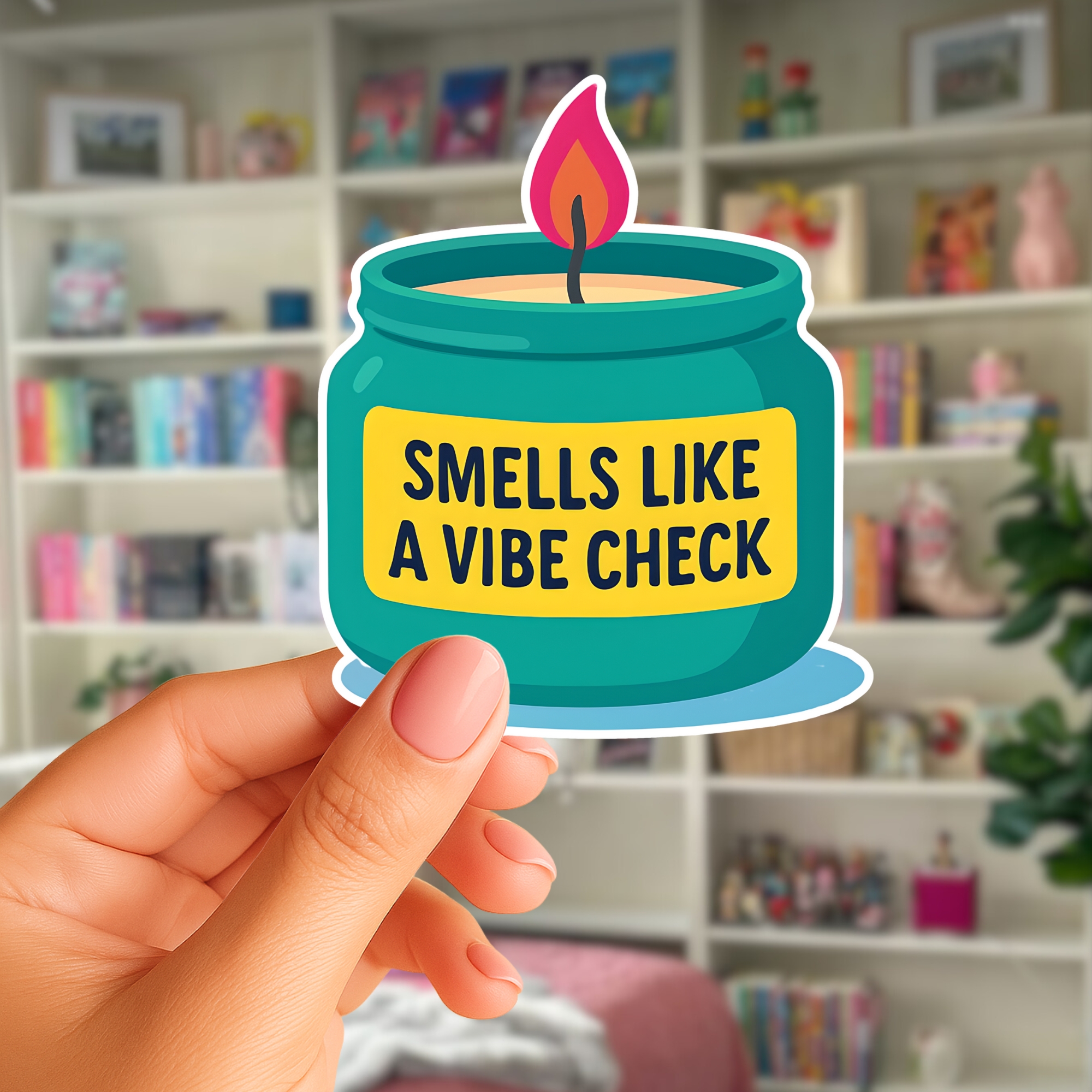 Sticker "Smells Like a Vibe Check" Candle Kiss-Cut Sticker product thumbnail image Sticker "Smells Like a Vibe Check" Candle Kiss-Cut Sticker product thumbnail image