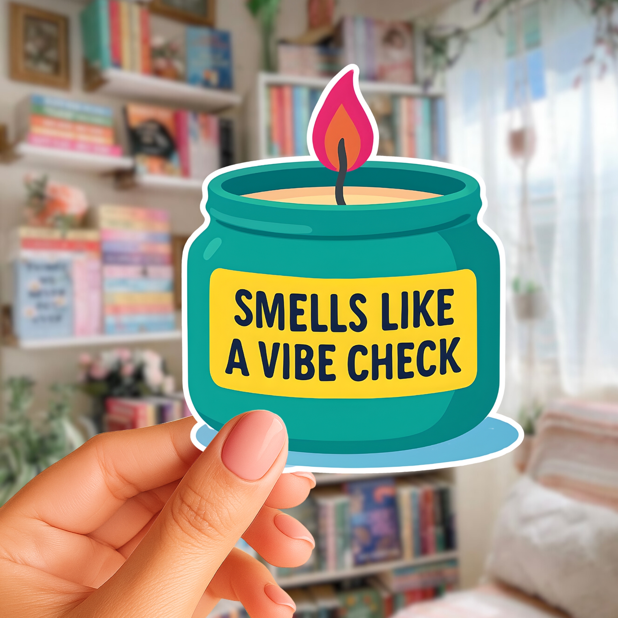Sticker "Smells Like a Vibe Check" Candle Kiss-Cut Sticker product thumbnail image Sticker "Smells Like a Vibe Check" Candle Kiss-Cut Sticker product thumbnail image