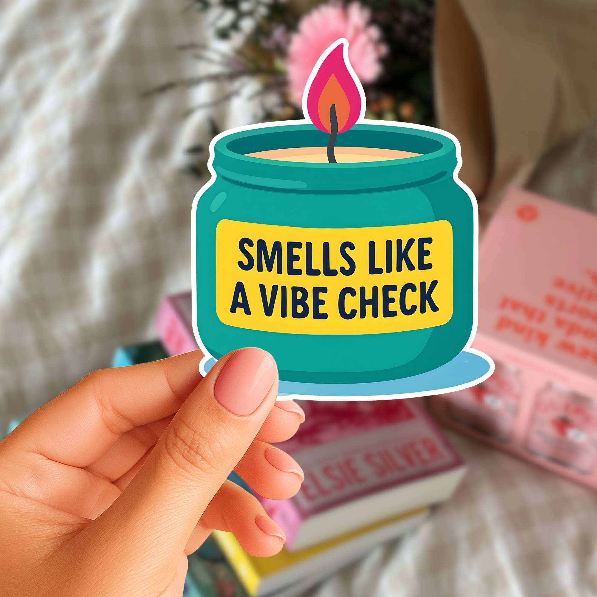 Sticker "Smells Like a Vibe Check" Candle Kiss-Cut Sticker product thumbnail image Sticker "Smells Like a Vibe Check" Candle Kiss-Cut Sticker product thumbnail image