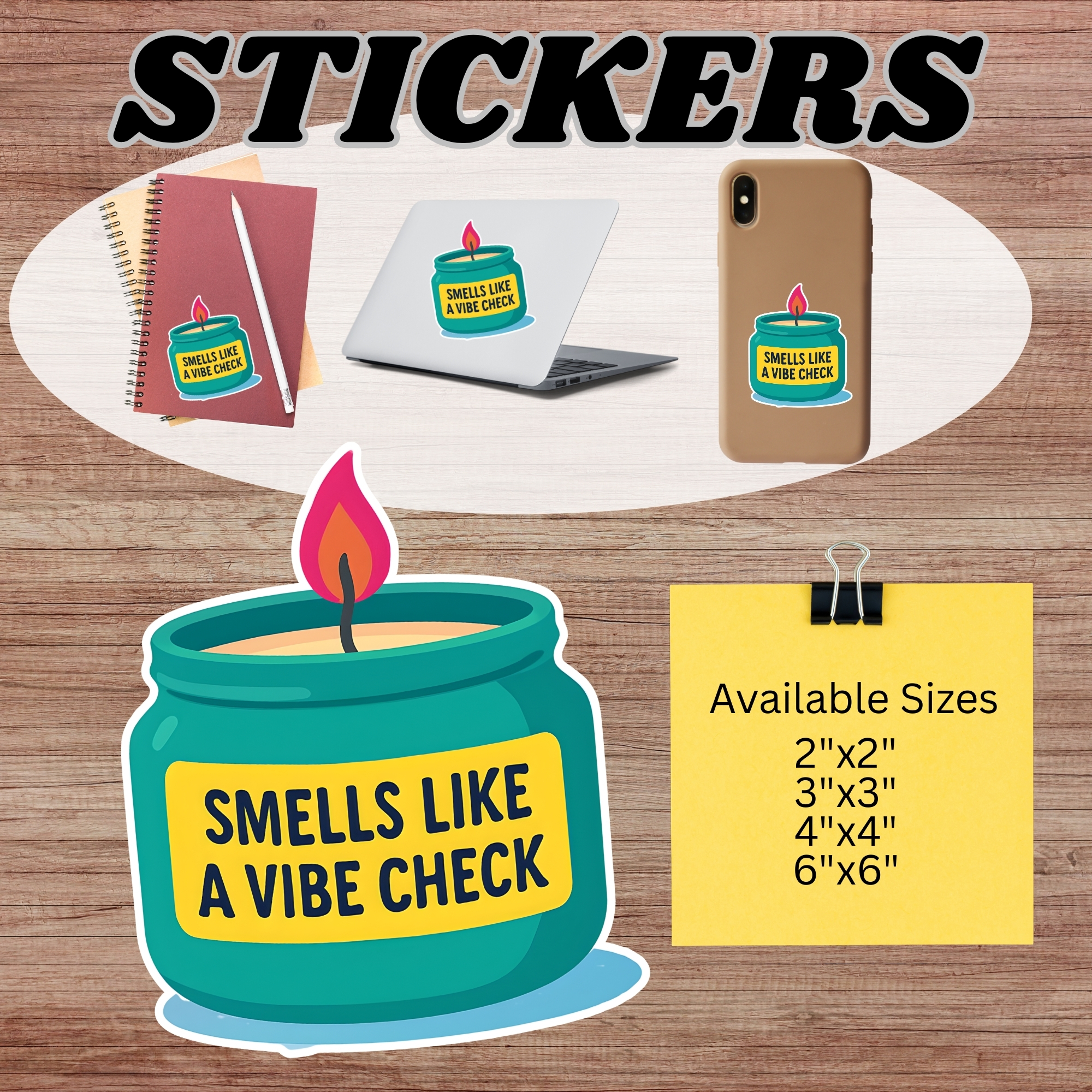 Sticker "Smells Like a Vibe Check" Candle Kiss-Cut Sticker product thumbnail image Sticker "Smells Like a Vibe Check" Candle Kiss-Cut Sticker product thumbnail image