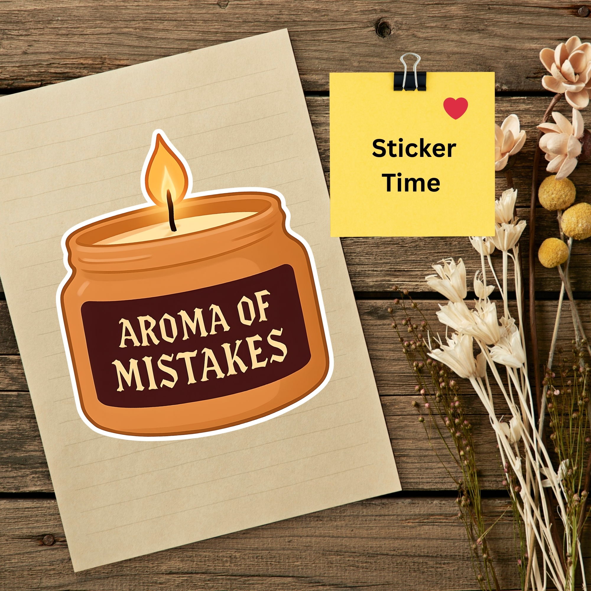 Aroma of Mistakes Sticker — Funny Candle Kiss-Cut Sticker for Laptops & Journals product thumbnail image Aroma of Mistakes Sticker — Funny Candle Kiss-Cut Sticker for Laptops & Journals product thumbnail image