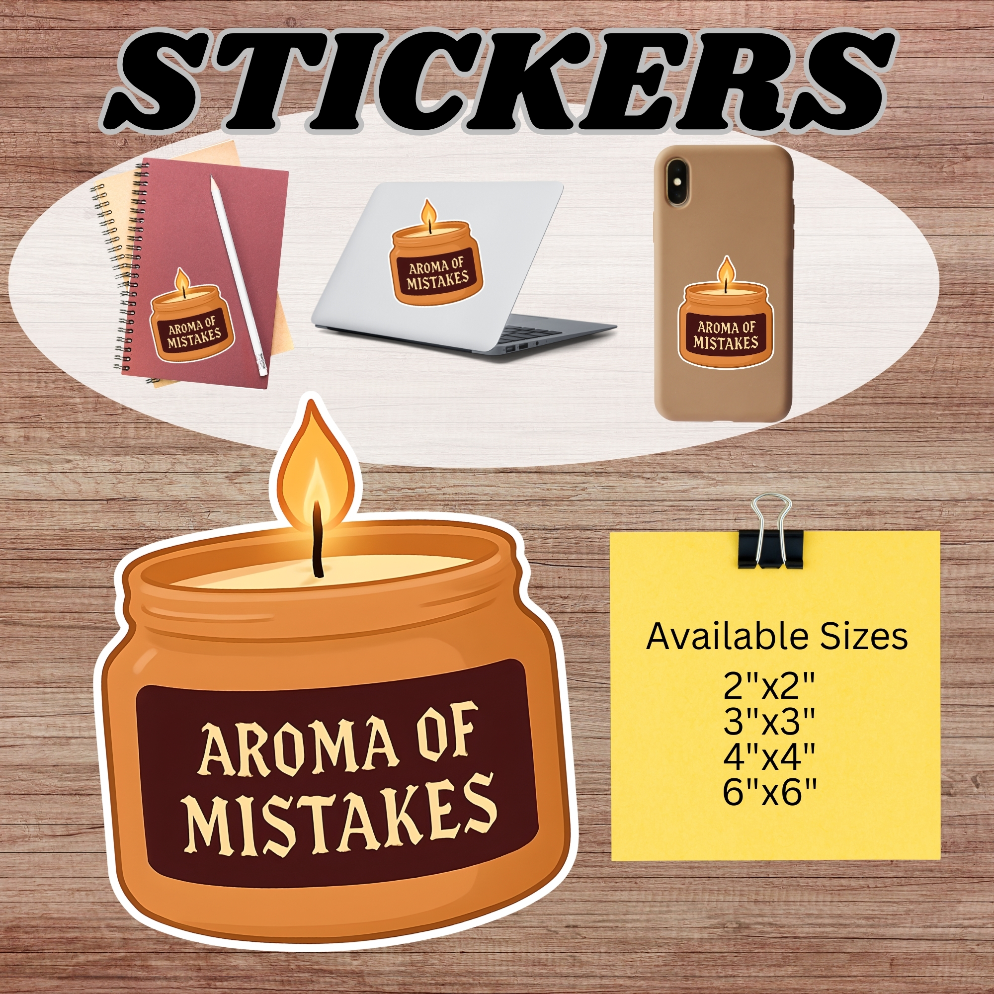 Aroma of Mistakes Sticker — Funny Candle Kiss-Cut Sticker for Laptops & Journals product thumbnail image Aroma of Mistakes Sticker — Funny Candle Kiss-Cut Sticker for Laptops & Journals product thumbnail image