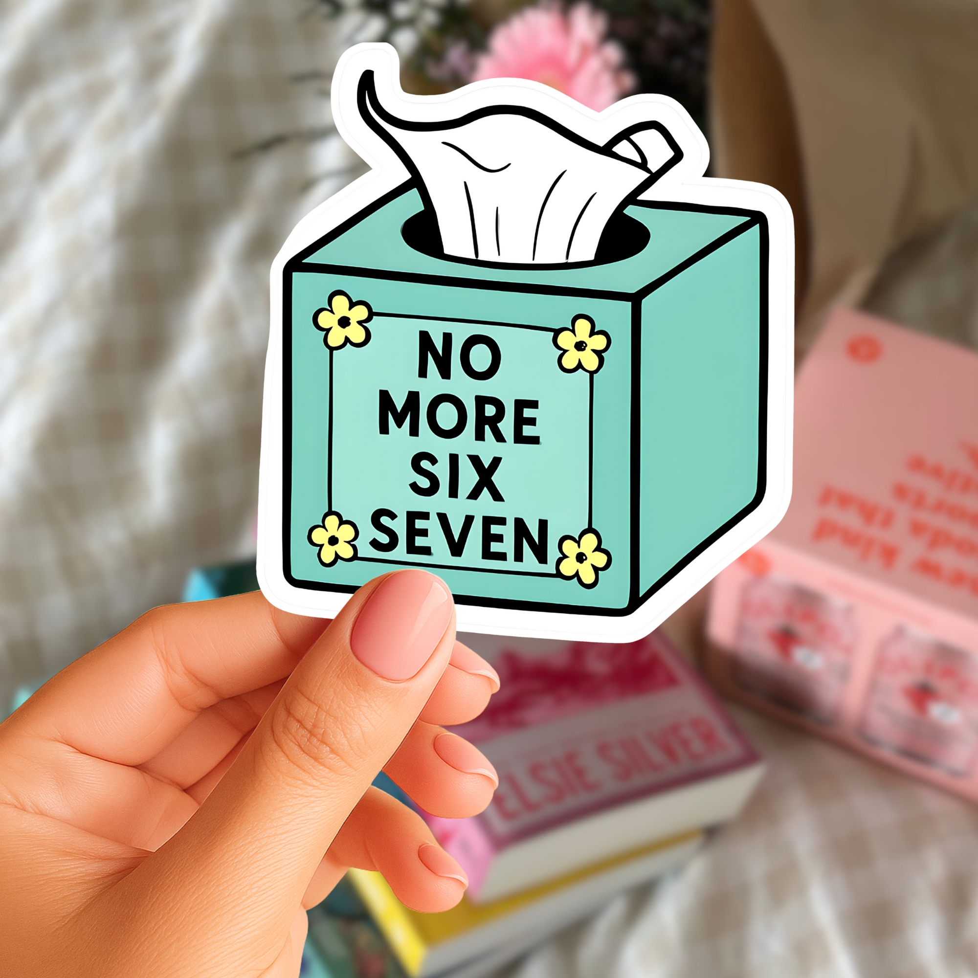 Tissue Box Sticker — "No More Six Seven" Cute Pastel Kiss-Cut Sticker for Laptops & Journals product thumbnail image Tissue Box Sticker — "No More Six Seven" Cute Pastel Kiss-Cut Sticker for Laptops & Journals product thumbnail image