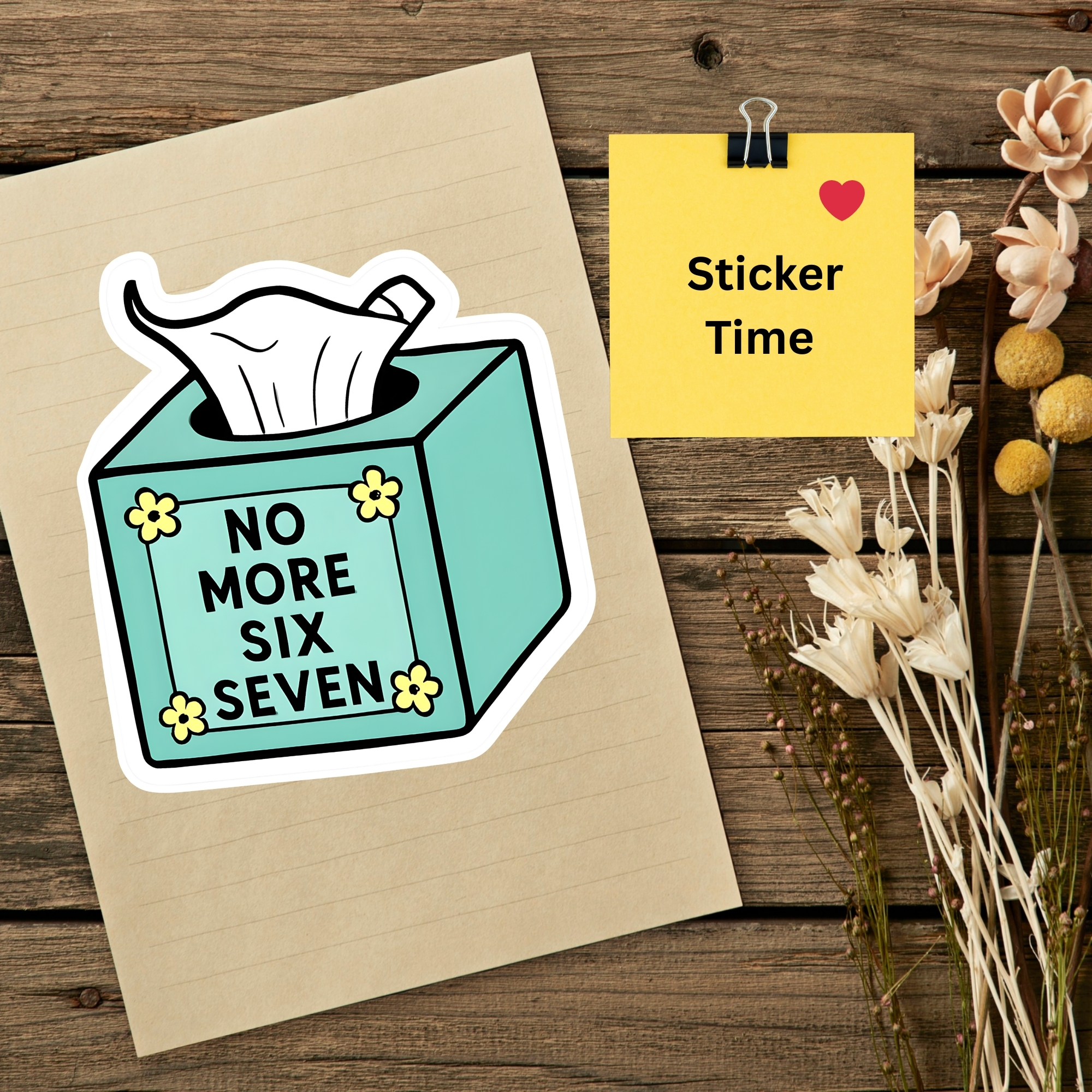Tissue Box Sticker — "No More Six Seven" Cute Pastel Kiss-Cut Sticker for Laptops & Journals product thumbnail image Tissue Box Sticker — "No More Six Seven" Cute Pastel Kiss-Cut Sticker for Laptops & Journals product thumbnail image