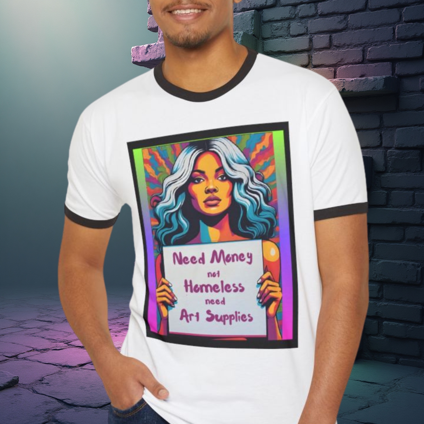 Artist Tee: Need Money for Art Supplies, Unisex Ringer T-Shirt, Graphic Cotton Shirt for Creatives, Gift for Artists, [...] product thumbnail image