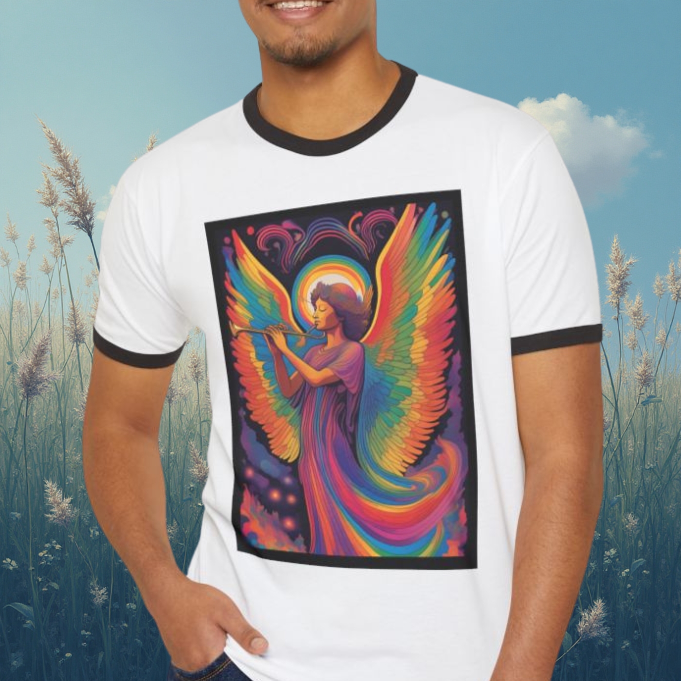 Colorful Angel Ringer T-Shirt – Unisex Spiritual Art Tee product thumbnail image Colorful Angel Ringer T-Shirt – Unisex Spiritual Art Tee product thumbnail image