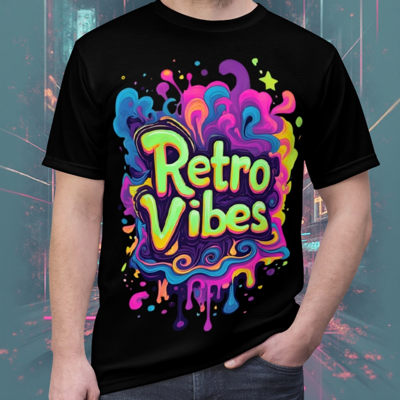 Unisex Cut & Sew Tee (AOP) Vibrant Artsy Retro Vibes Tee Unisex Cut & Sew Tee (AOP) Vibrant Artsy Retro Vibes Tee