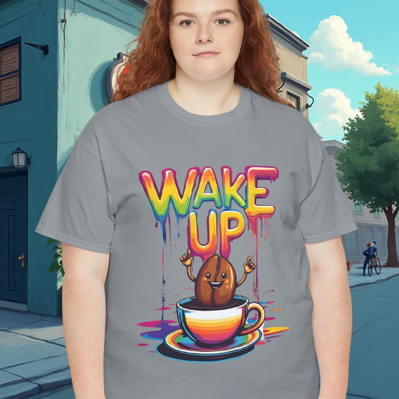 Unisex Heavy Cotton Tee- Wake Up Cup of Joe