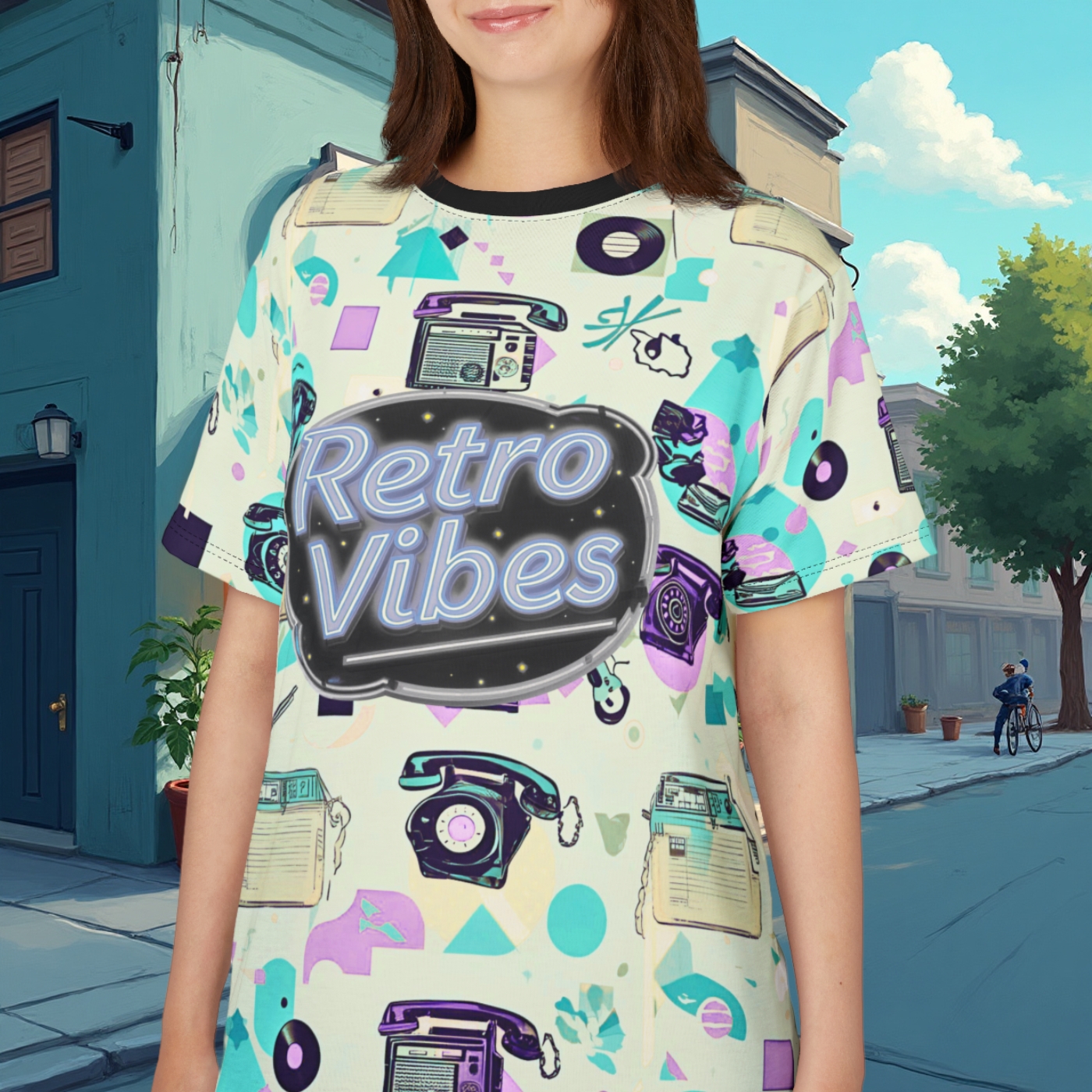 Unisex Cut &amp; Sew Tee (AOP) Retro Vibes Vintage Tee