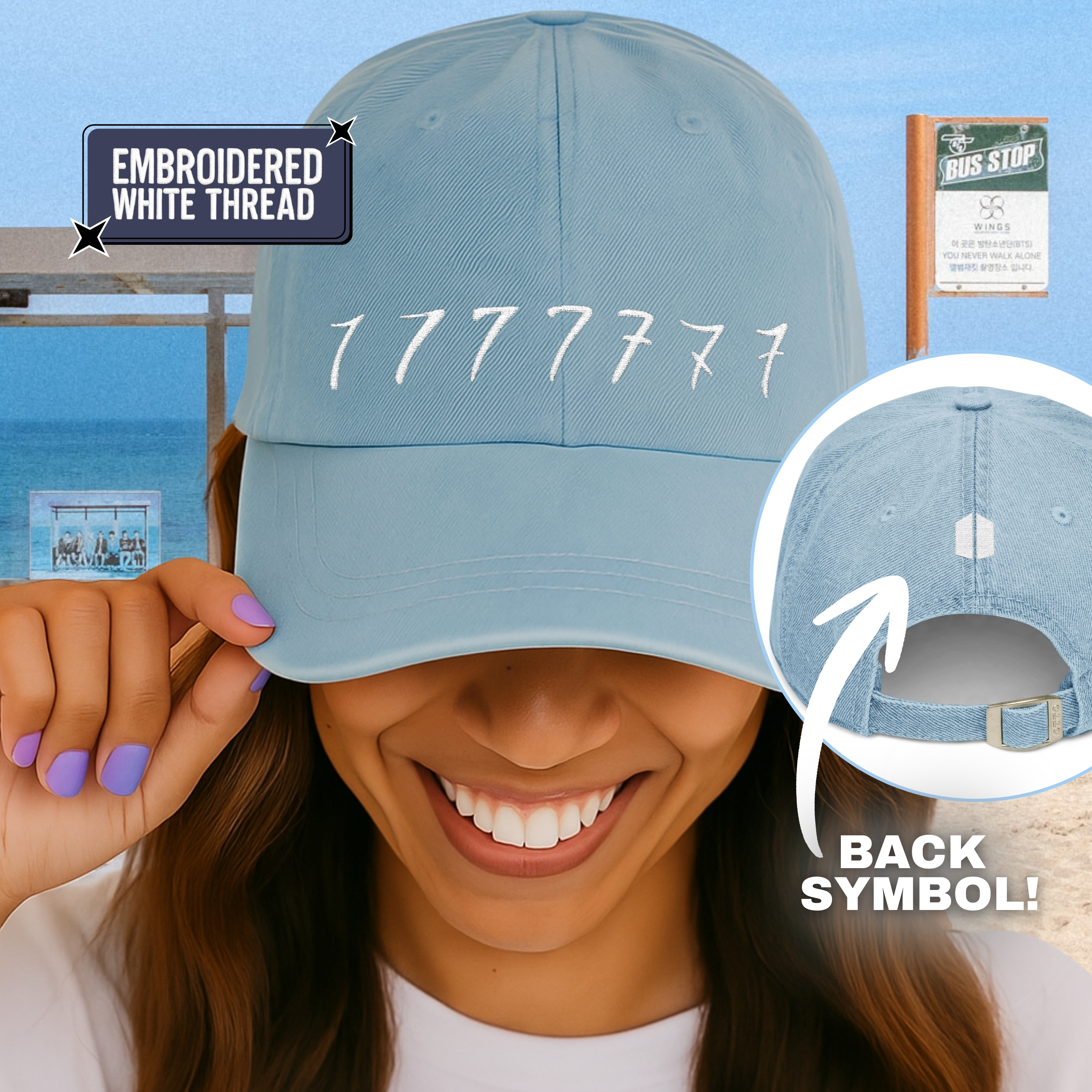 Embroidered Denim Hat 7 Tattoo with BACK ARMY symbol product thumbnail image Embroidered Denim Hat 7 Tattoo with BACK ARMY symbol product thumbnail image