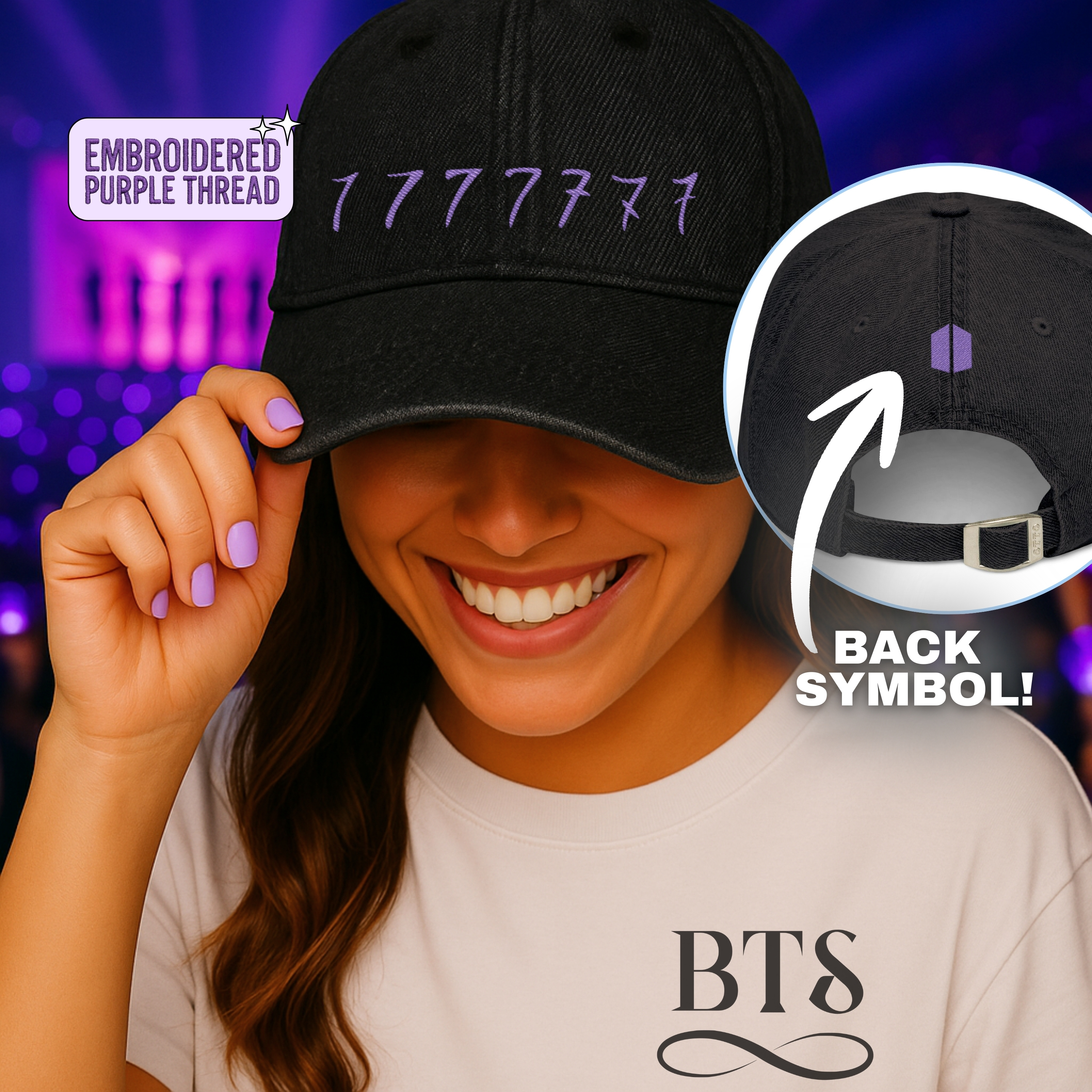 Purple Thread Embroidered Denim Hat 7 Tattoo with BACK ARMY symbol product thumbnail image Purple Thread Embroidered Denim Hat 7 Tattoo with BACK ARMY symbol product thumbnail image