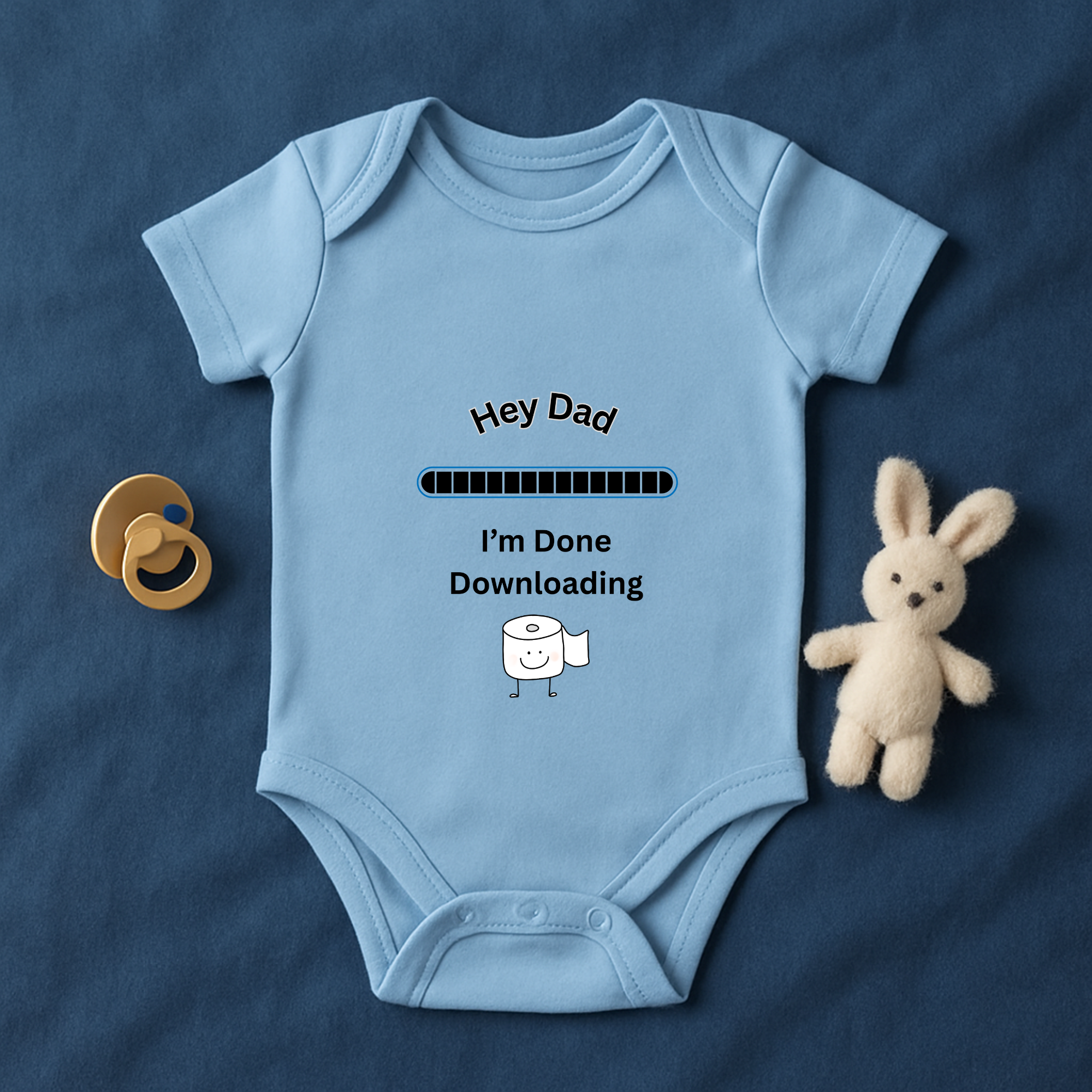 Hey Dad I’m Done Downloading Baby Bodysuit Funny Infant One Piece | New Dad Gift Tech Humor Baby Shower Outfit product thumbnail image Hey Dad I’m Done Downloading Baby Bodysuit Funny Infant One Piece | New Dad Gift Tech Humor Baby Shower Outfit product thumbnail image