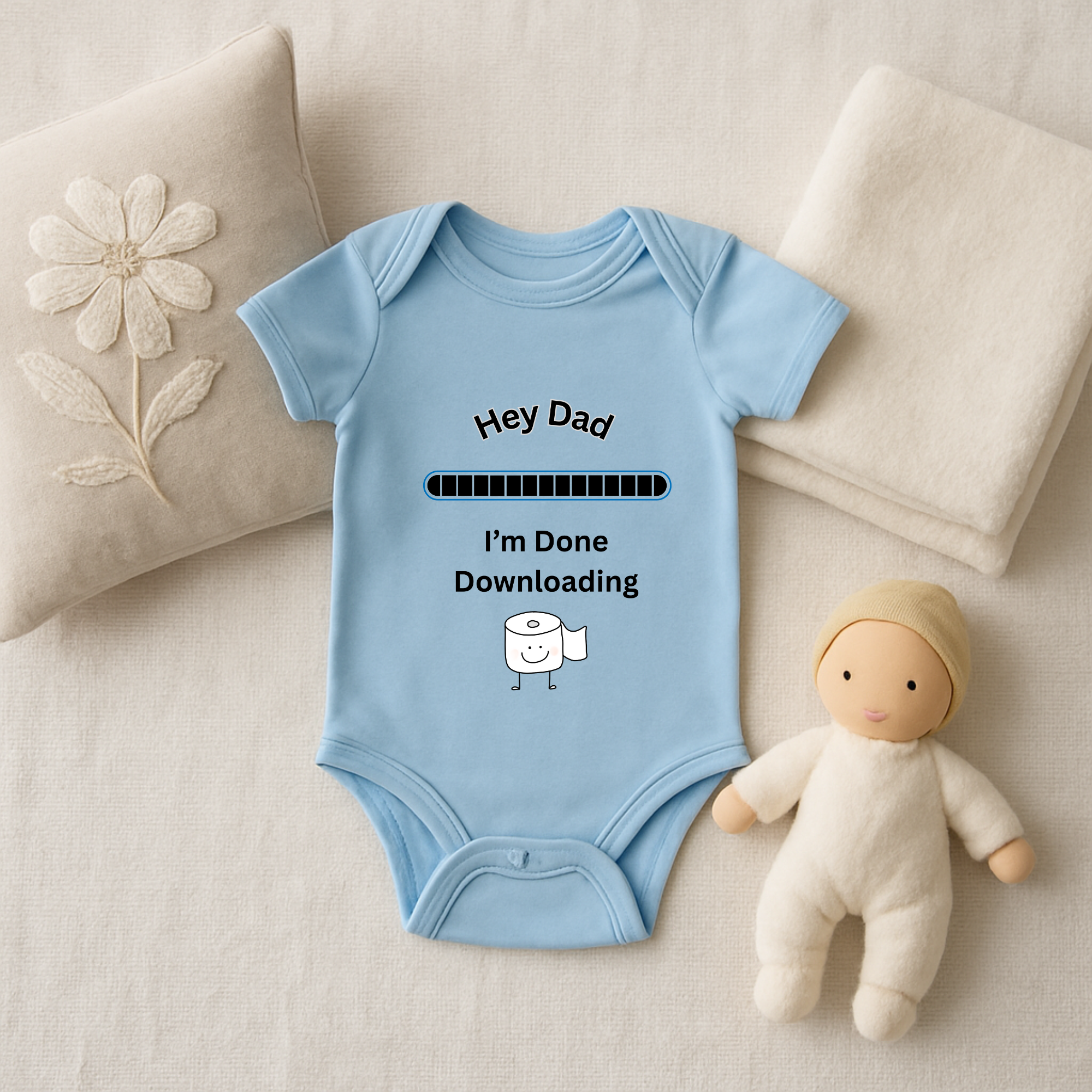 Hey Dad I’m Done Downloading Baby Bodysuit Funny Infant One Piece | New Dad Gift Tech Humor Baby Shower Outfit product thumbnail image Hey Dad I’m Done Downloading Baby Bodysuit Funny Infant One Piece | New Dad Gift Tech Humor Baby Shower Outfit product thumbnail image