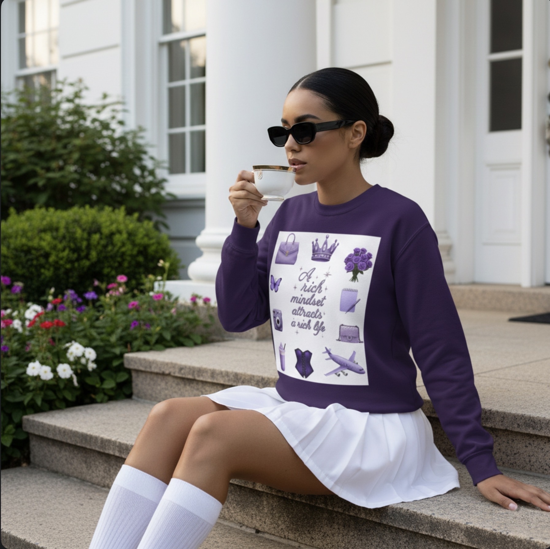 Crewneck Sweatshirt — "A Rich Mindset Attracts a Rich Life" Purple Luxe Icons product thumbnail image Crewneck Sweatshirt — "A Rich Mindset Attracts a Rich Life" Purple Luxe Icons product thumbnail image