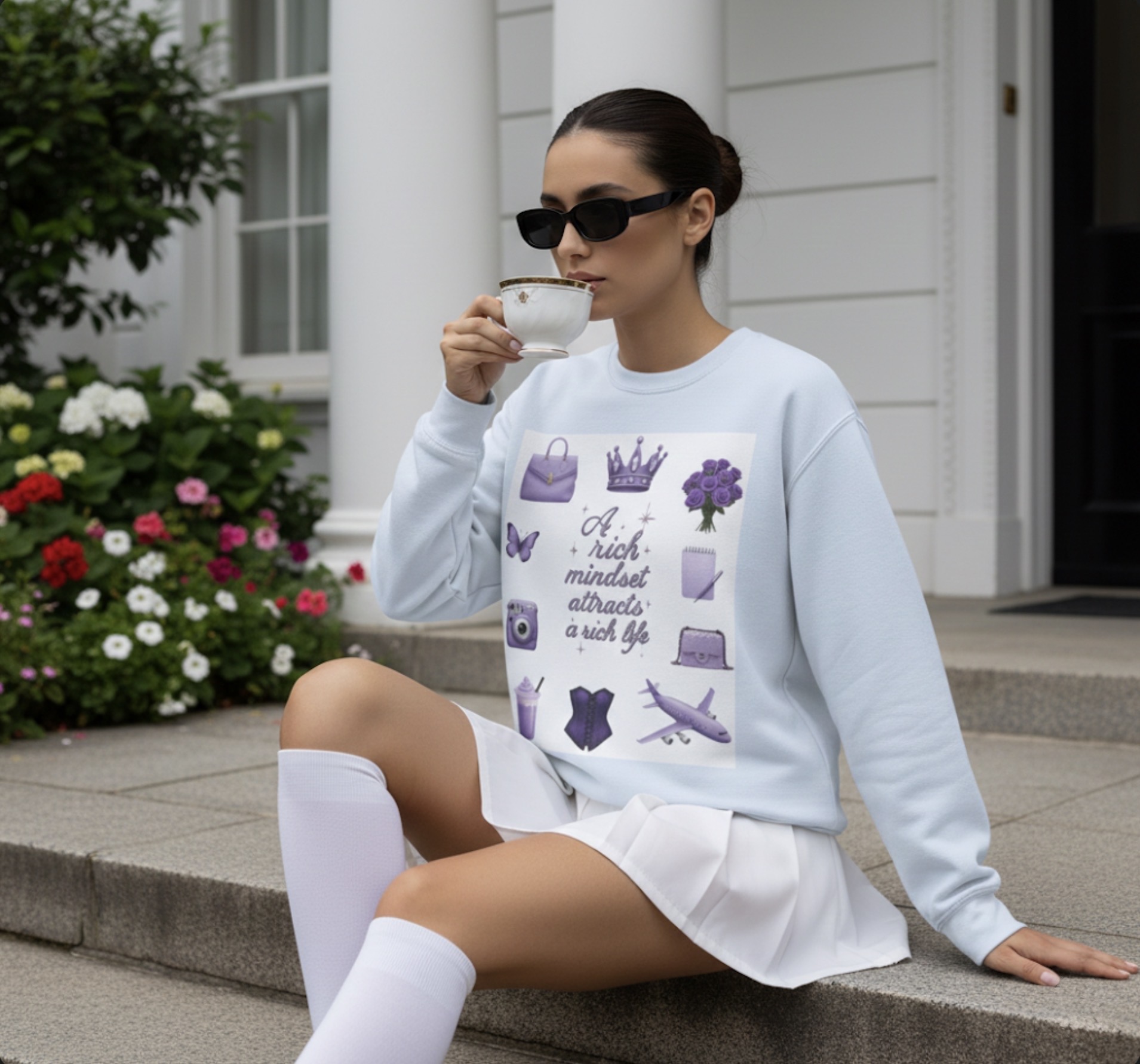 Crewneck Sweatshirt — "A Rich Mindset Attracts a Rich Life" Purple Luxe Icons product thumbnail image