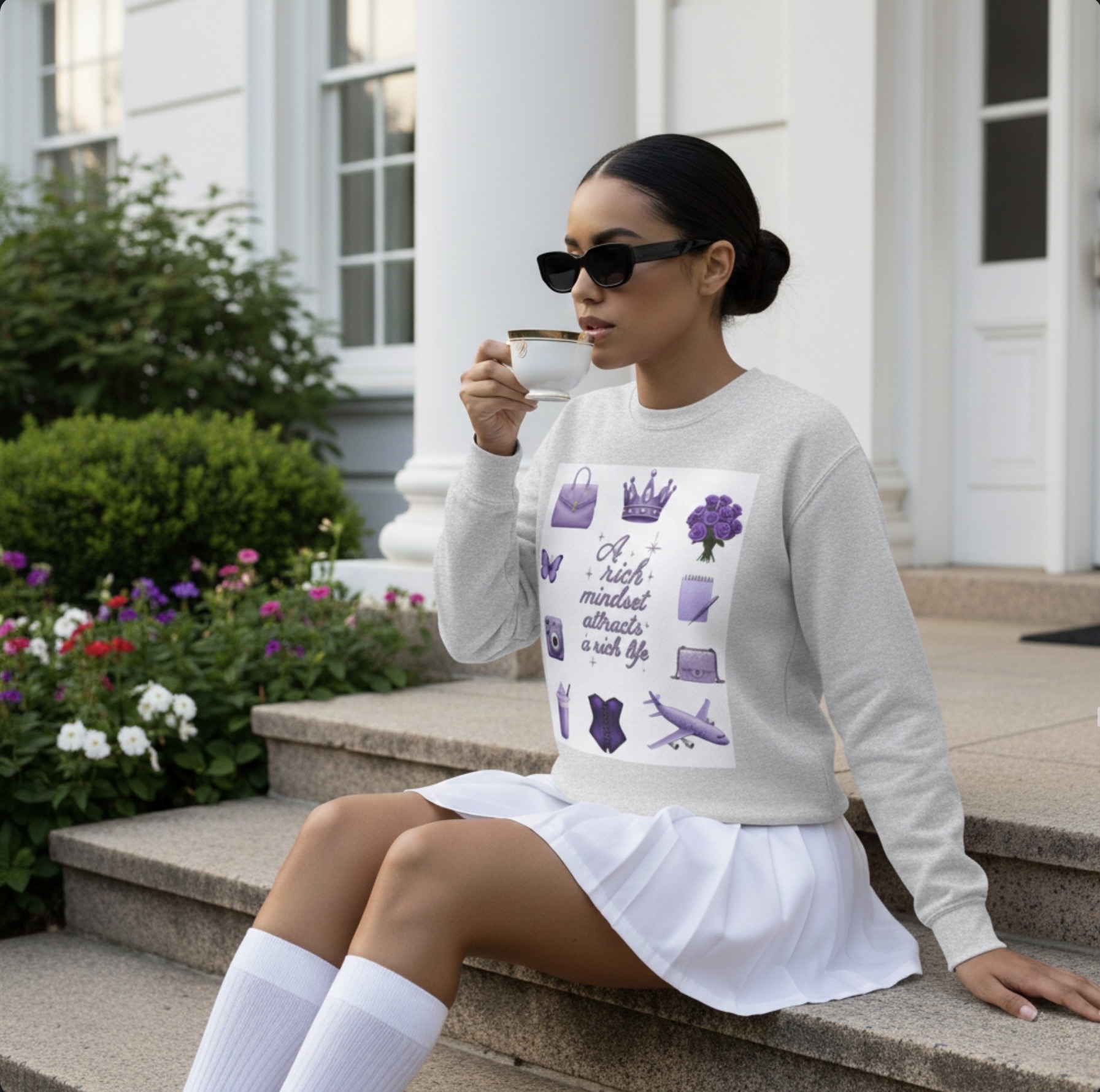 Crewneck Sweatshirt — "A Rich Mindset Attracts a Rich Life" Purple Luxe Icons product thumbnail image
