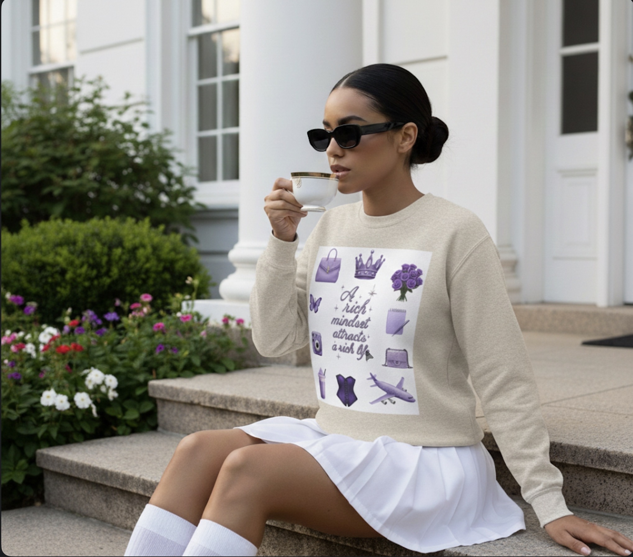 Crewneck Sweatshirt — "A Rich Mindset Attracts a Rich Life" Purple Luxe Icons product thumbnail image