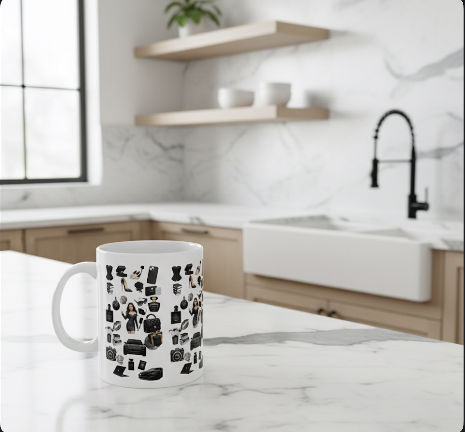 Fashion Icons Pattern Ceramic Mug — Luxe Accessories Collage (11oz &amp; 15oz) product thumbnail image